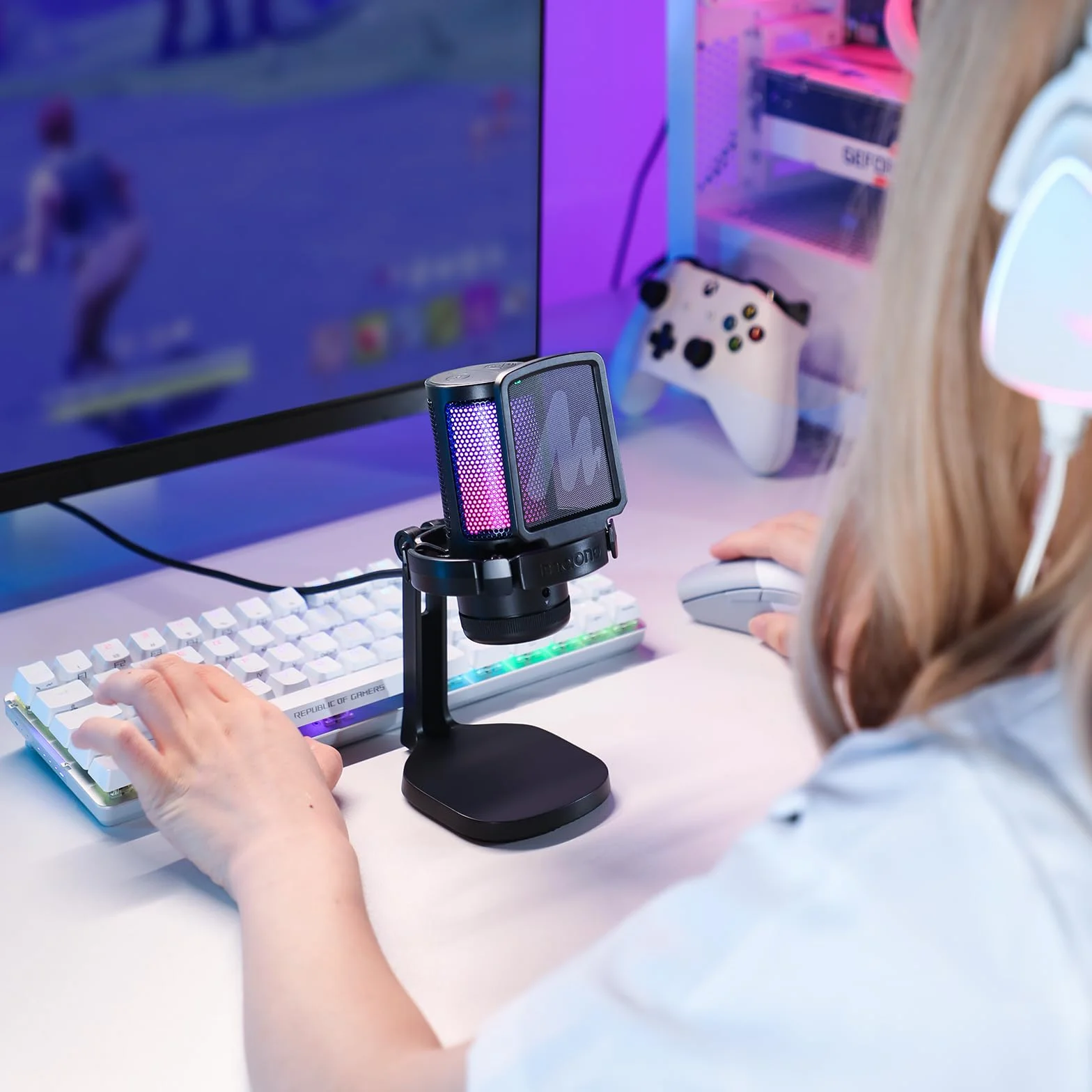 MAONO DGM20 Micro Gaming RGB, Condensateur Microphone USB Antibruit pour Streaming Podcast Studio avec Éclairage RGB Contrôlable