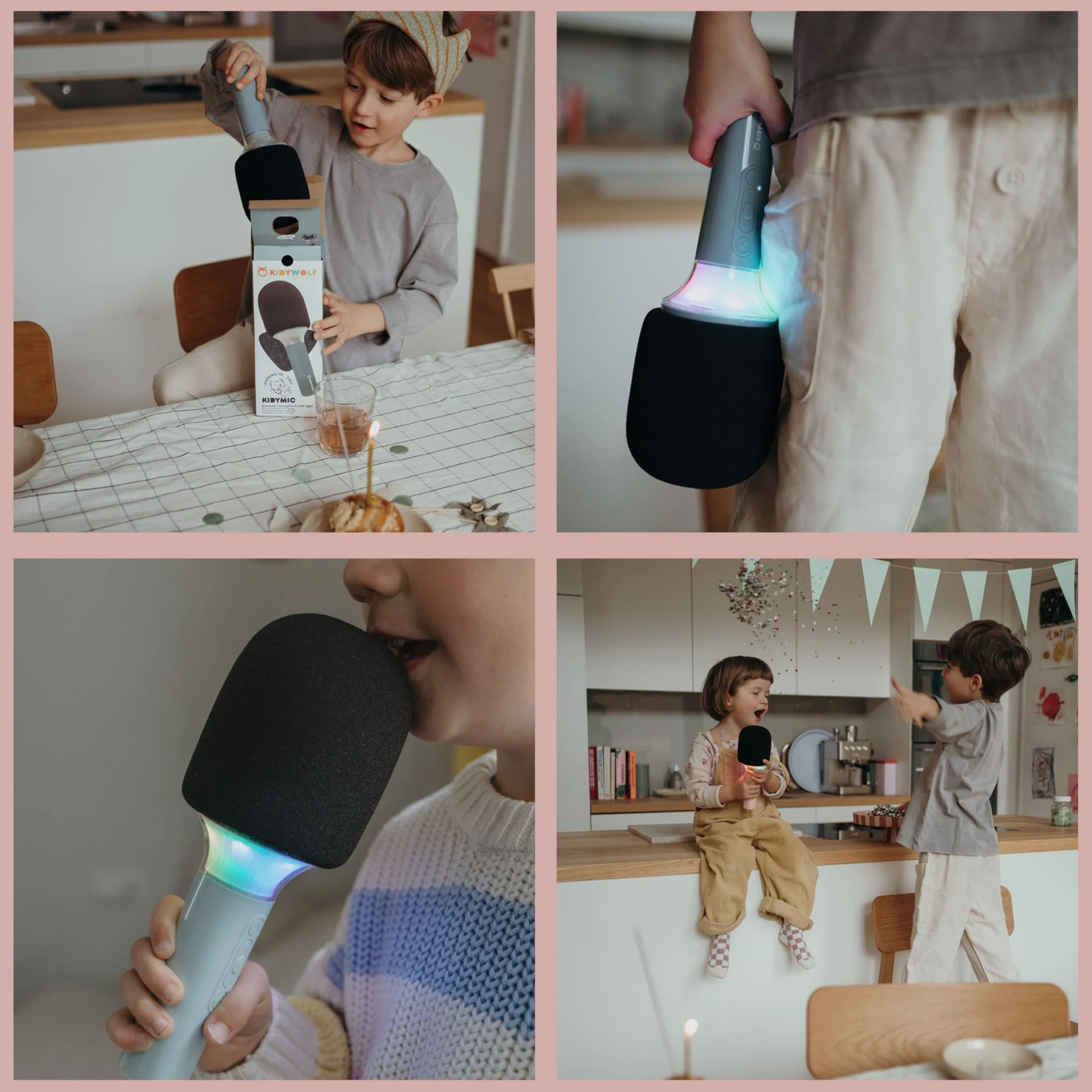 KIDYWOLF Kidymic Rose – Micro Karaoké Enfant Bluetooth avec Effets Sonores et Lumineux