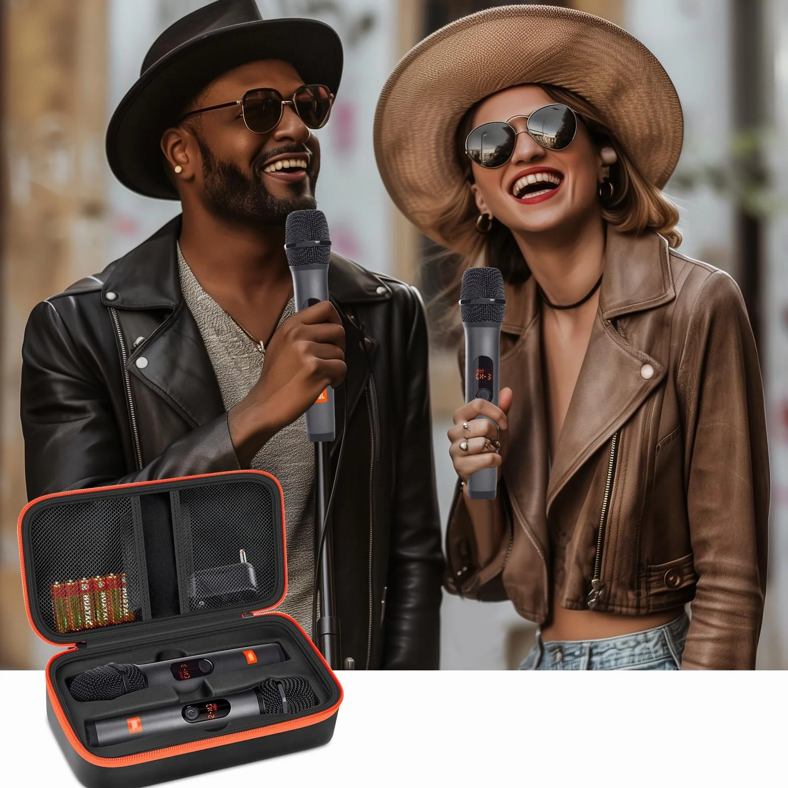 Étui de Microphone sans Fil JBL pour Deux Microphones, Sac de Voyage pour Chant et Karaoké - Noir
