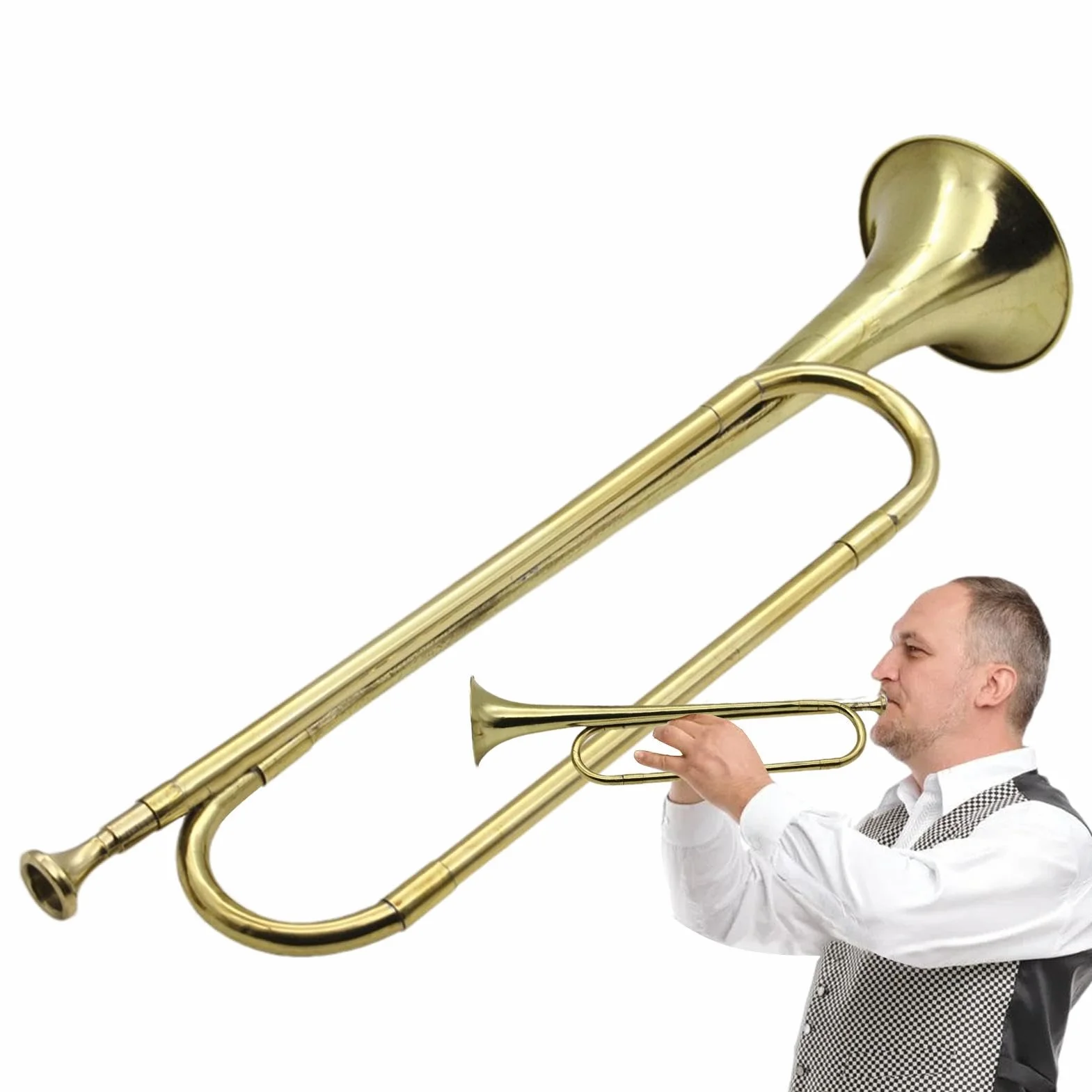 Trompette de cavalerie en laiton plaqué or - Instrument de corne de clairon rétro