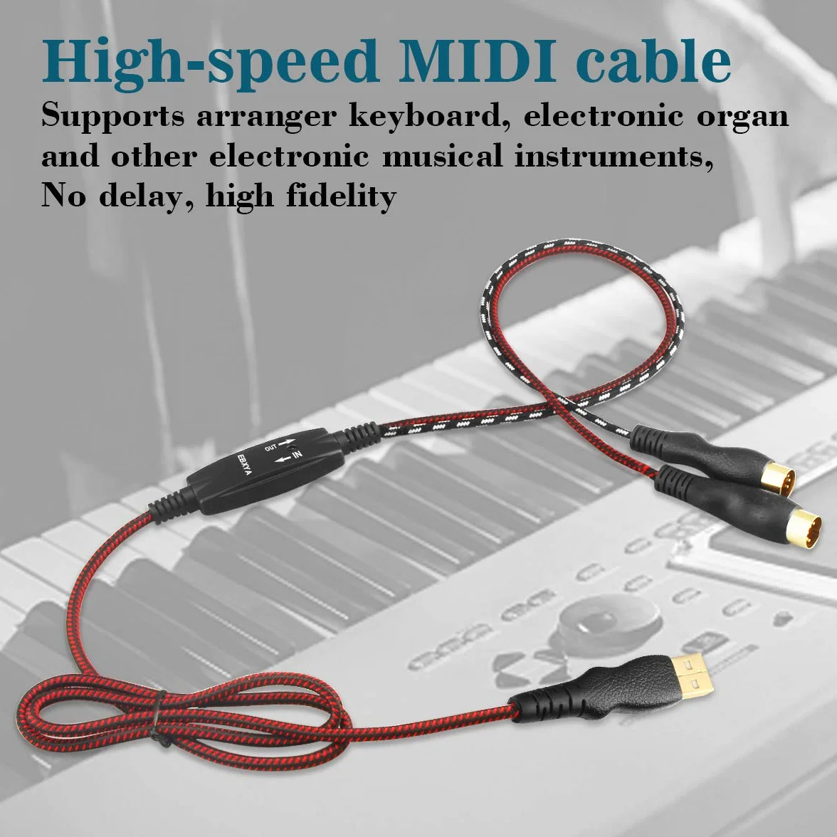 Câble USB MIDI Interface USB à 5 broches MIDI Convertisseur 1.5M pour PC/Mac/ordinateur portable