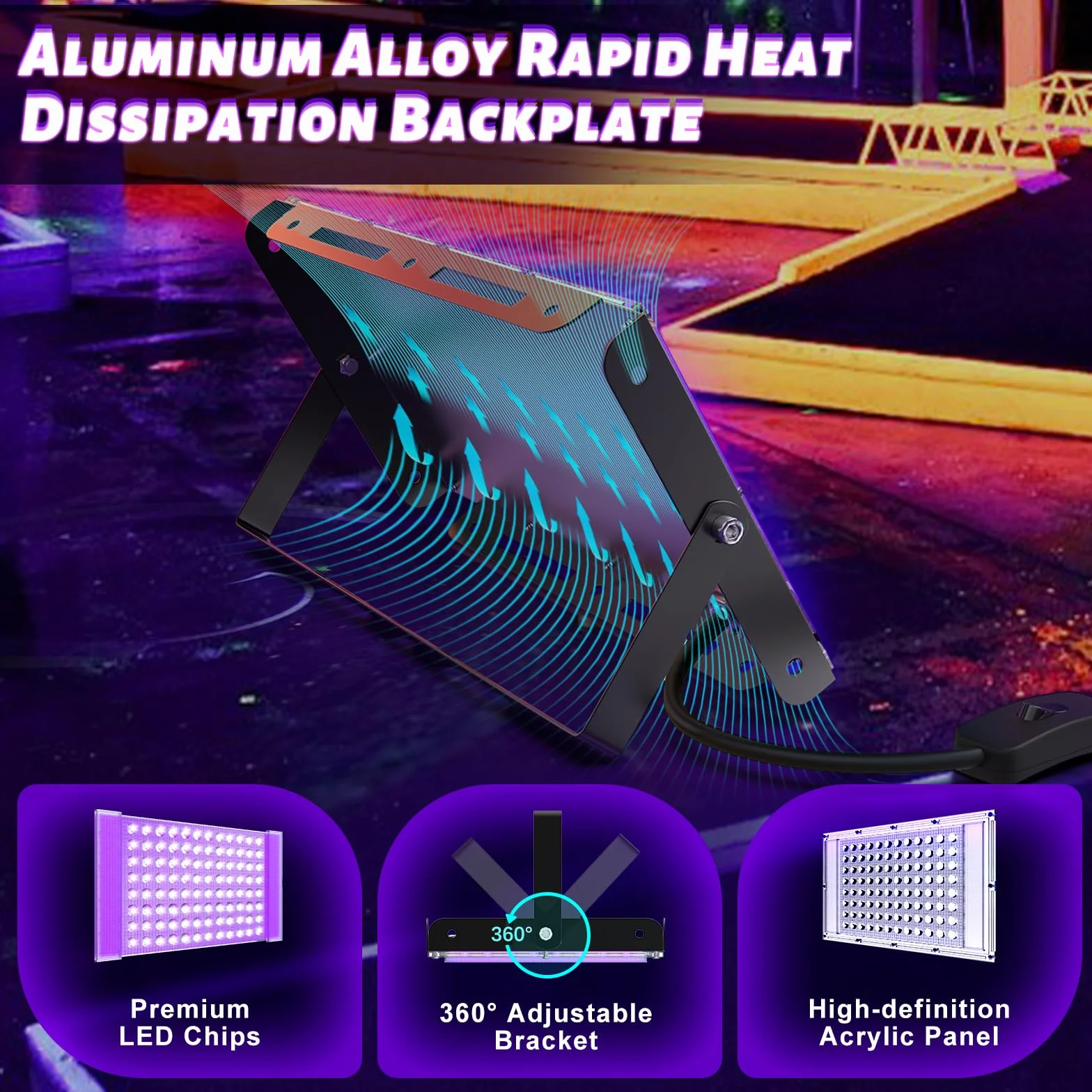 Glostars Projecteur lumière noire 100W UV Puissant 395 nm IP66