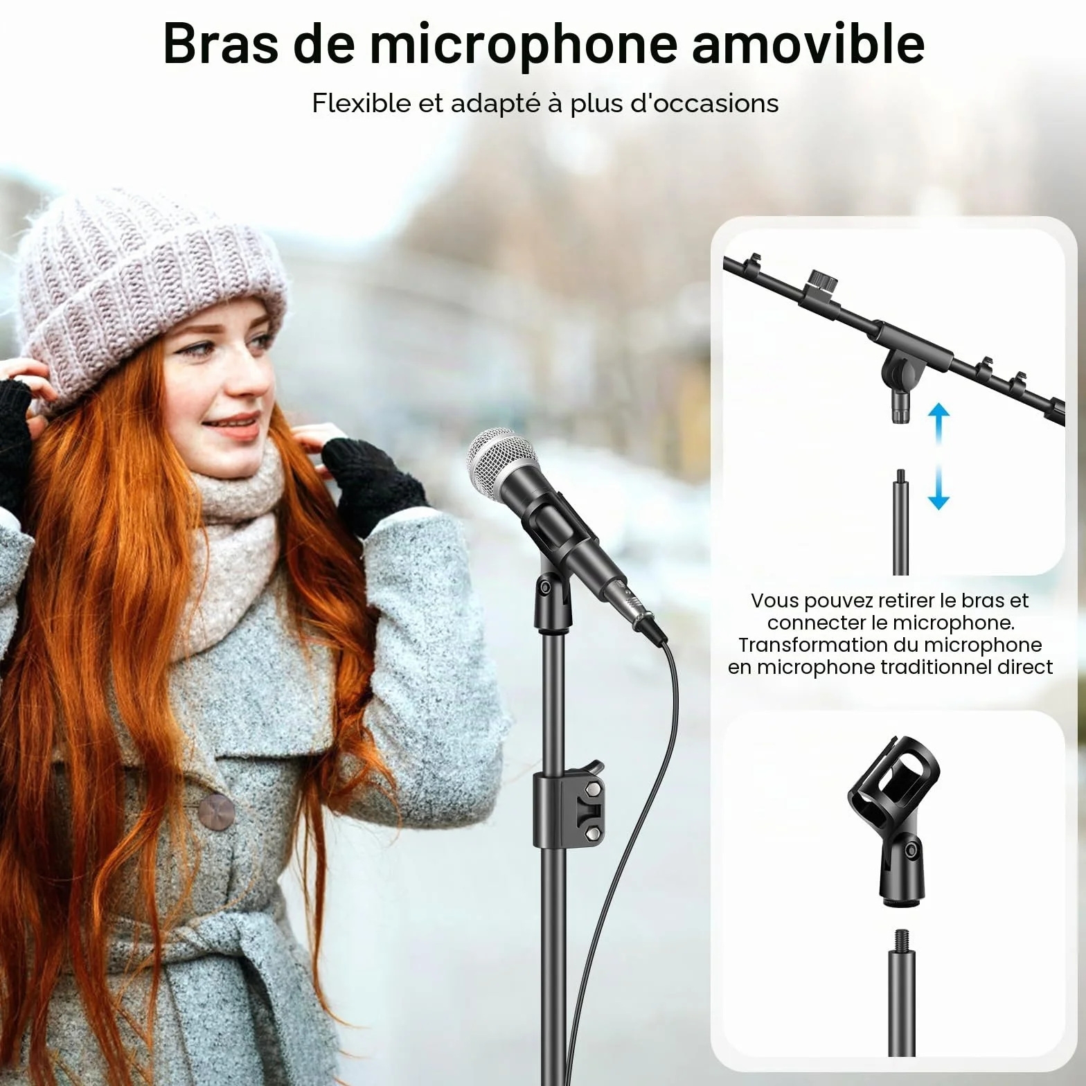 Support de micro trépied avec perche réglable en hauteur pour Blue Yeti Shure
