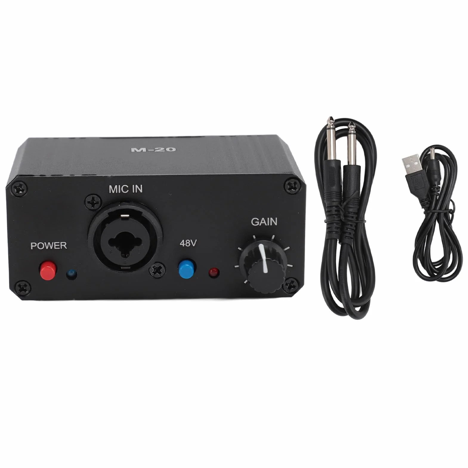 Amplificateur de Microphone Faible Bruit 48 V Alimentation Fantôme Préampli Léger Boîtier Métal Noir Gain élevé Sortie XLR