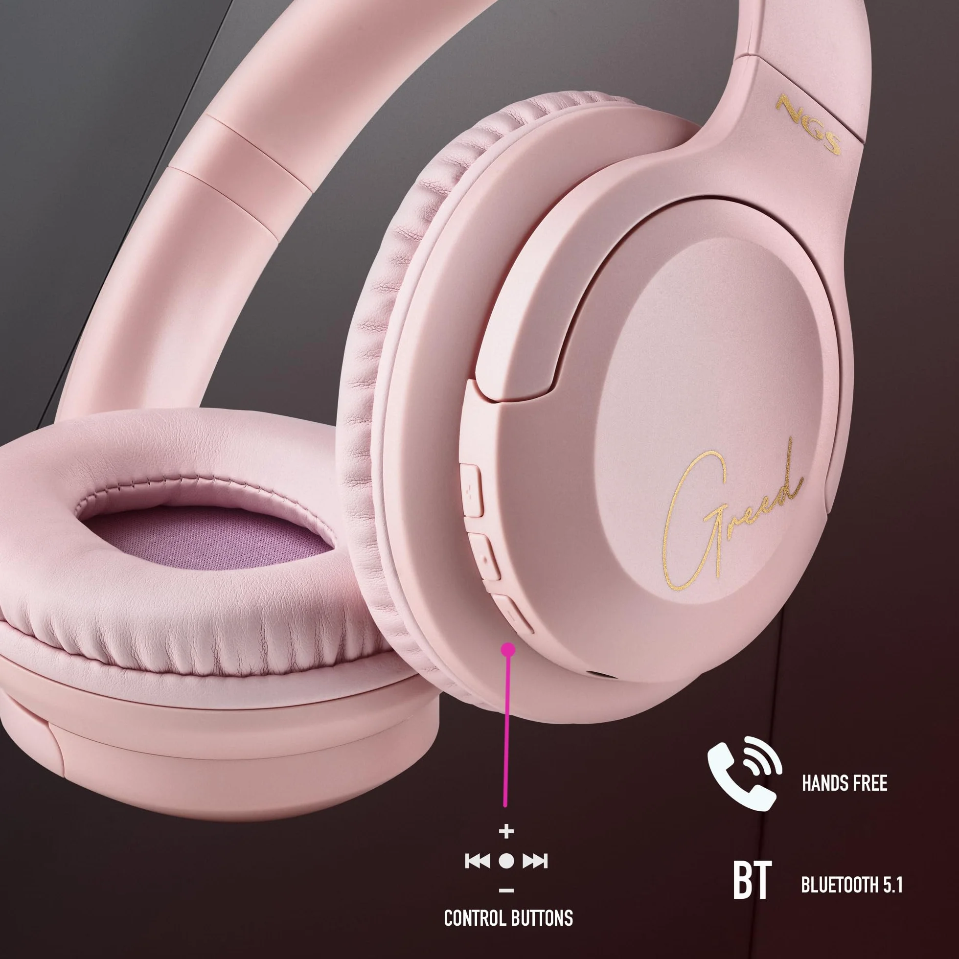 Casque Supra-aural sans Fil Bluetooth Rose NGS Artica Greed Pink 40h Microphone Intégré Pliable