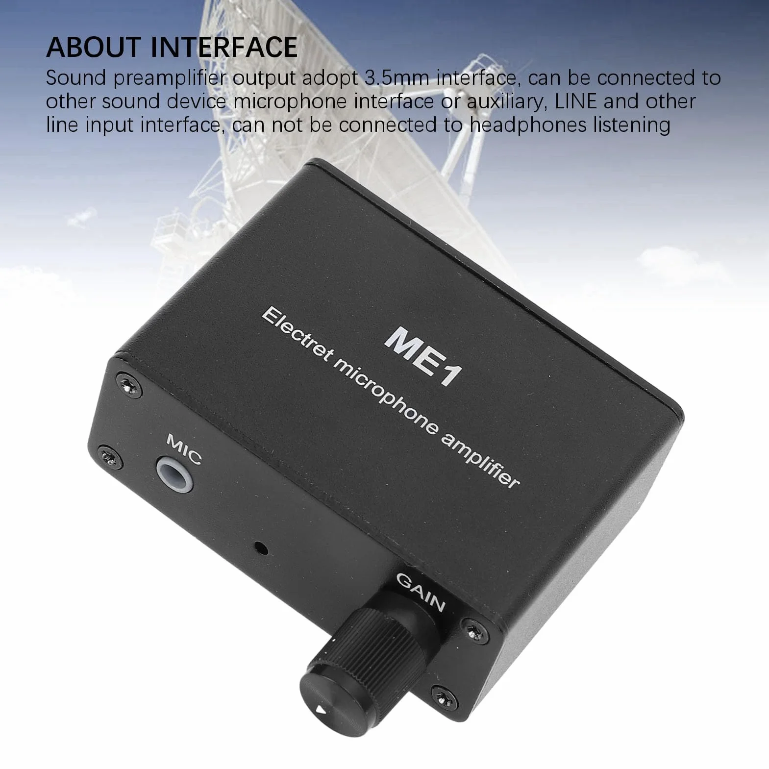 Amplificateur Microphone Électret Préamplificateur Sonore 3.5mm Gain Réglable 0-20dB