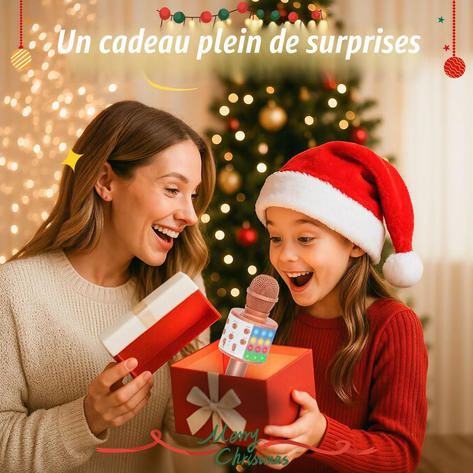 Fede Microphone Karaoké sans Fil Bluetooth LED Multicolore Portable Haut-Parleur pour Enfants Adultes Chanter Compatible Android iOS PC