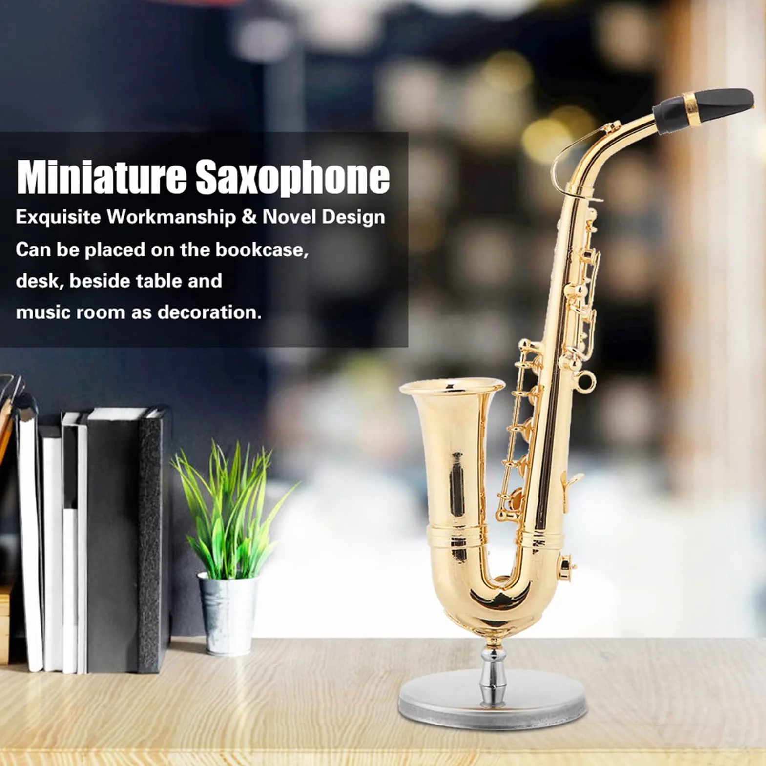 Miniature Alto Saxophone Plaqué Or Avec Support et Étui Ténor