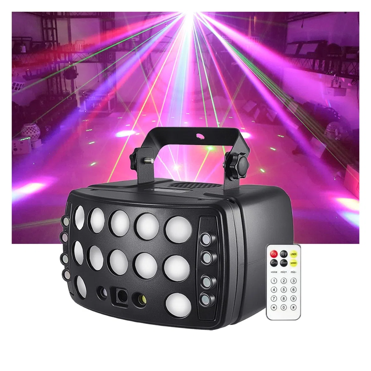 Lampes d'éclairage de scène, 4in1 rouge pluie modèles lumière LED stroboscope RGBW Derby faisceau effet d'éclairage de scène DJ Disco fête vacances mariage carnaval lampe(No Remote)
