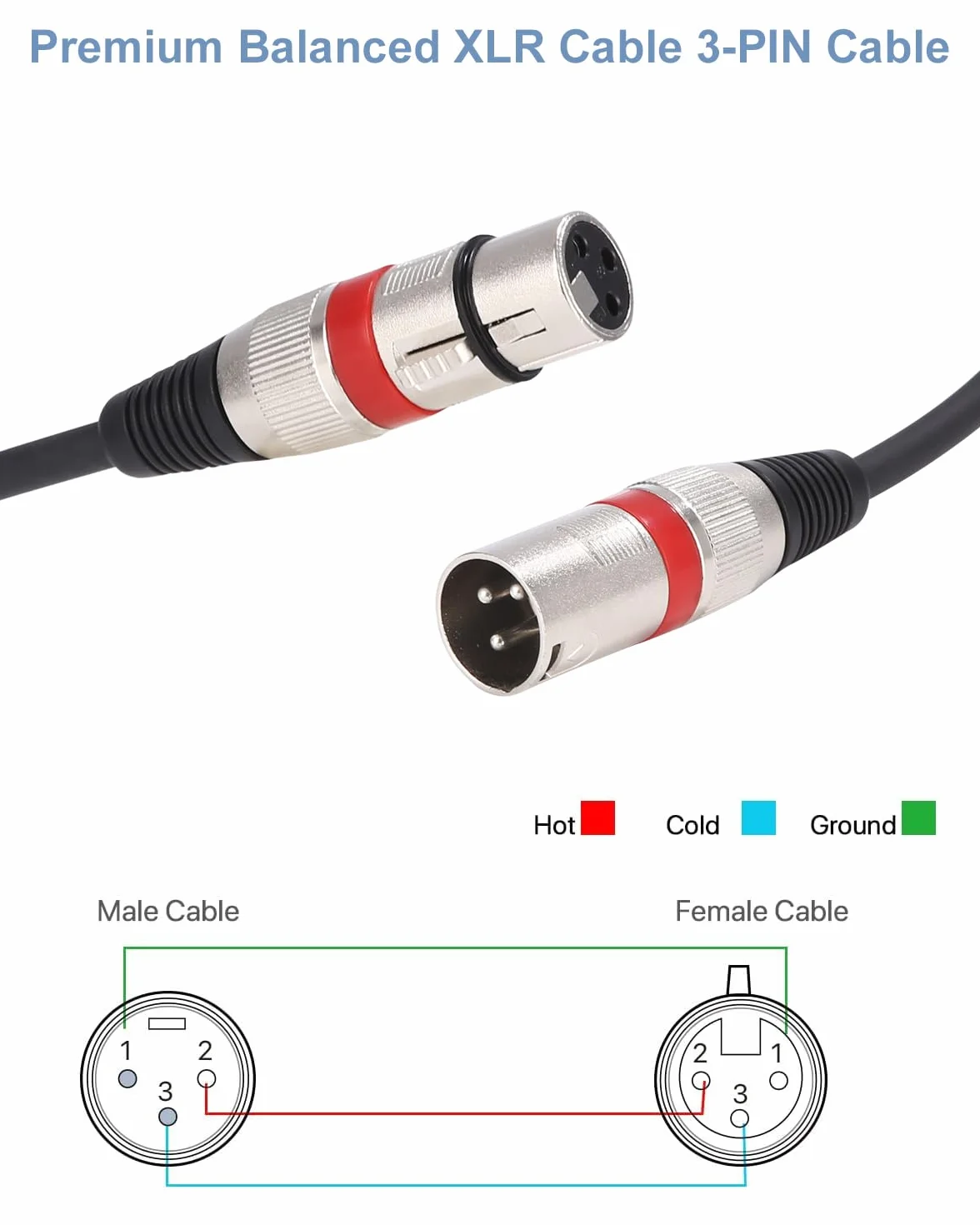 Câble XLR 10M 2 Pack, Câble Microphone Symétrique 3 Broches Mâle vers Femelle pour Micro, Table de Mixage, Podcast