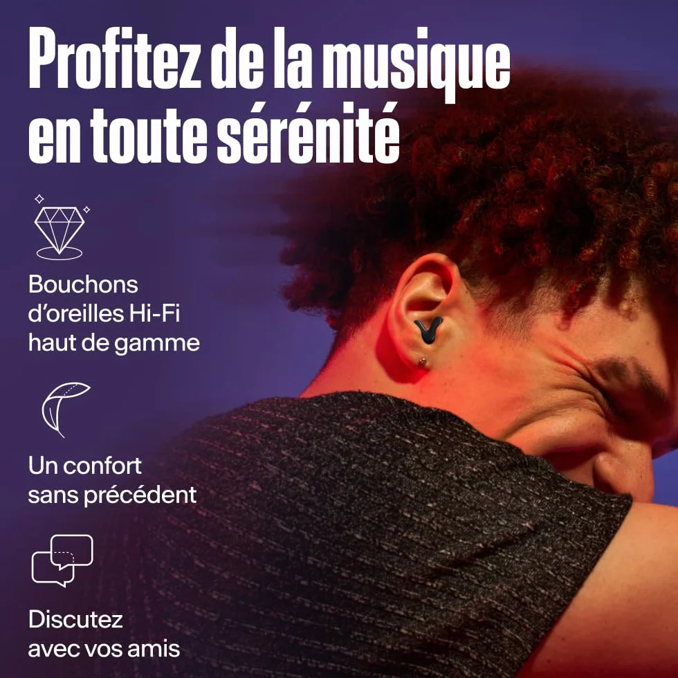 Alpine Tune Bouchons d'Oreilles Protection Auditive 19dB Certifiée Haute Fidélité 4 Tailles Noir