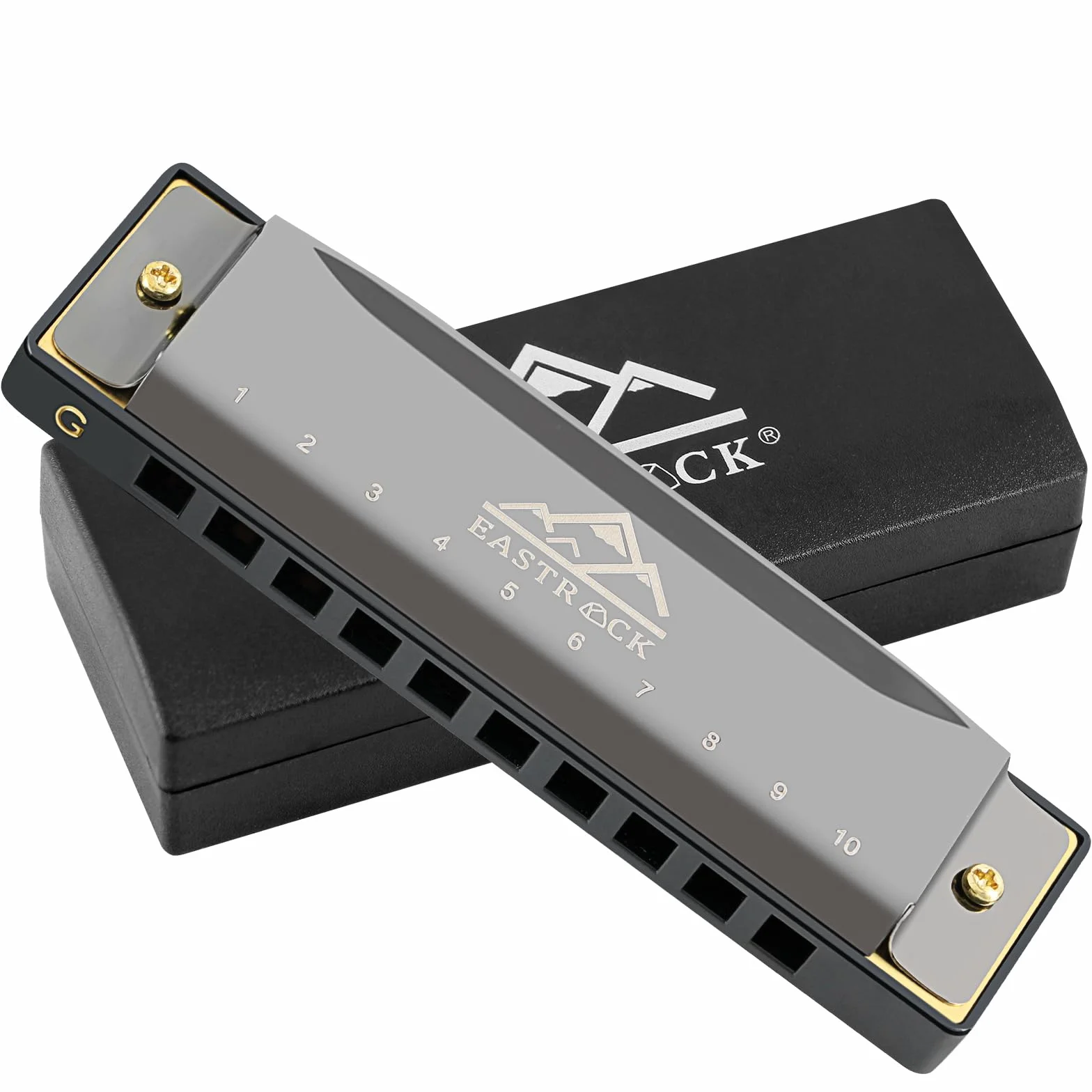 EastRock Harmonica à bouche 10 trous en sol diatonique avec étui