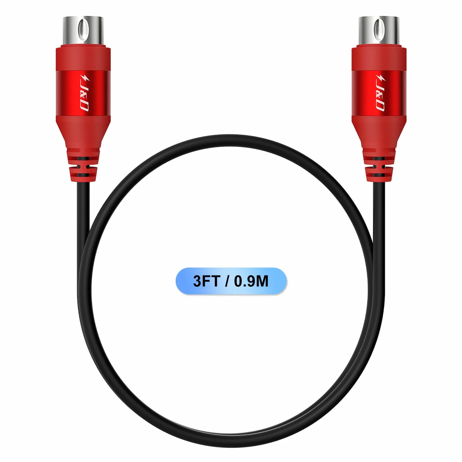 J&D Câble MIDI 5 Pin DIN Mâle à Mâle 0,9 m Rouge