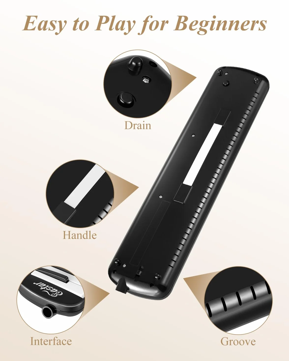 Eastar Melodica 37 Touches Instrument à Vent pour Enfants Débutants avec Sac de Transport Noir