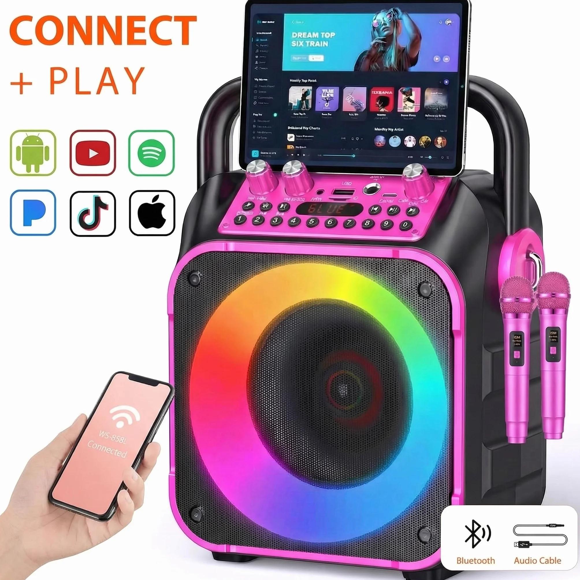 Fede Microphone Karaoké sans Fil Portable Haut-Parleur pour Enfants Adultes Chanter