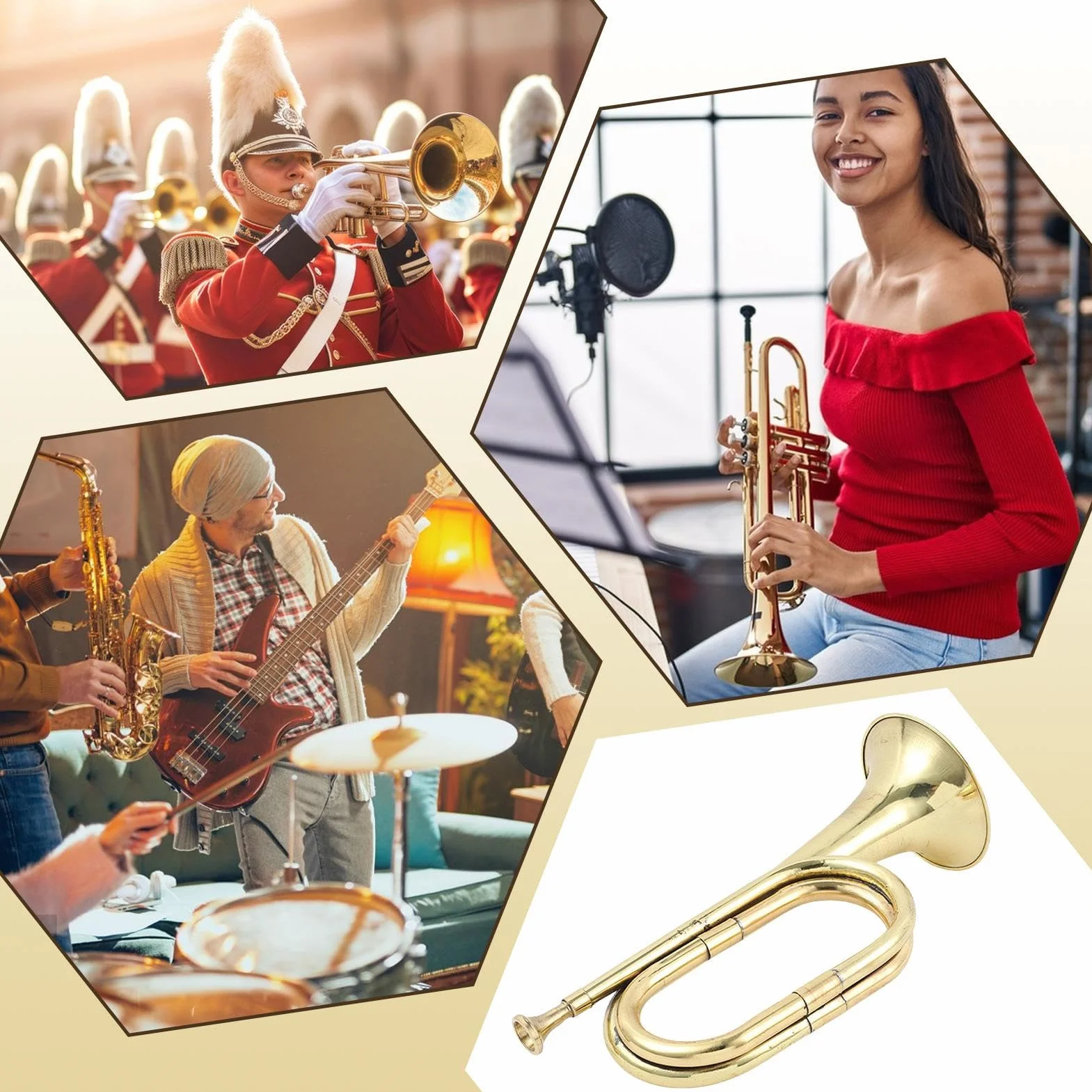Trompette en laiton, instrument à cuivres, trompette jouet dorée pour orchestre scolaire