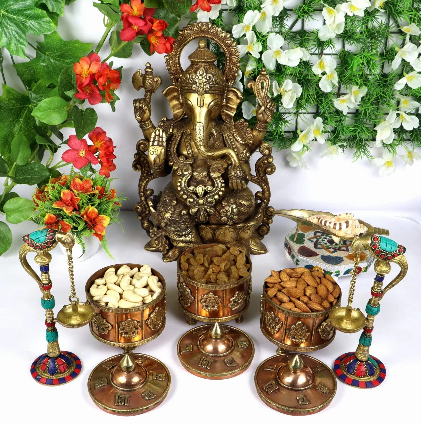 ASHIRWAD Ganesh Shankh Coque de conque pour rituel Puja 7,6 cm