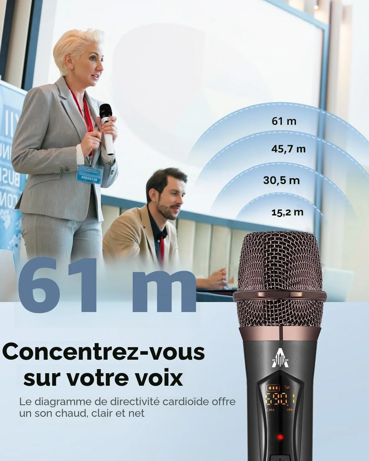ALPOWL Microphone sans Fil Professionnel 192KHZ/24Bit Dynamique Récepteur Rechargeable Noir