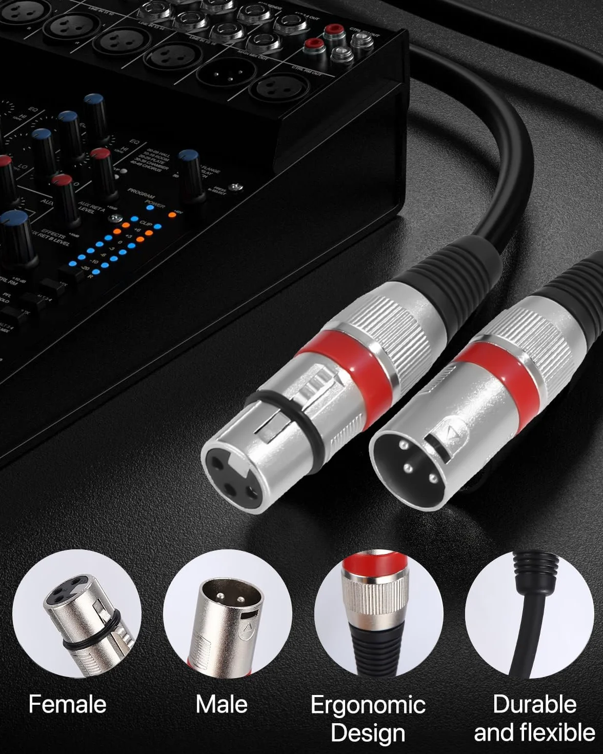 Câble XLR 10M 2 Pack, Câble Microphone Symétrique 3 Broches Mâle vers Femelle pour Micro, Table de Mixage, Podcast