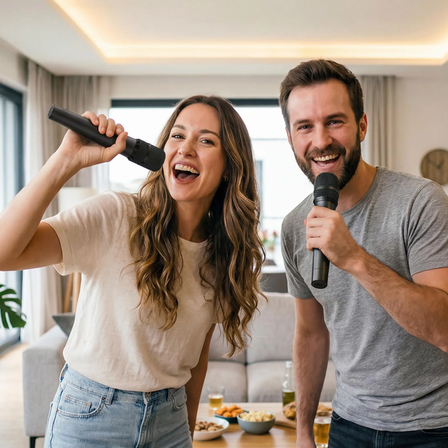 TONOR Microphones Dynamiques sans Fil 2.4GHz Rechargeables, Système Double Micro à Main avec Récepteur, Autonomie 30H pour Karaoké