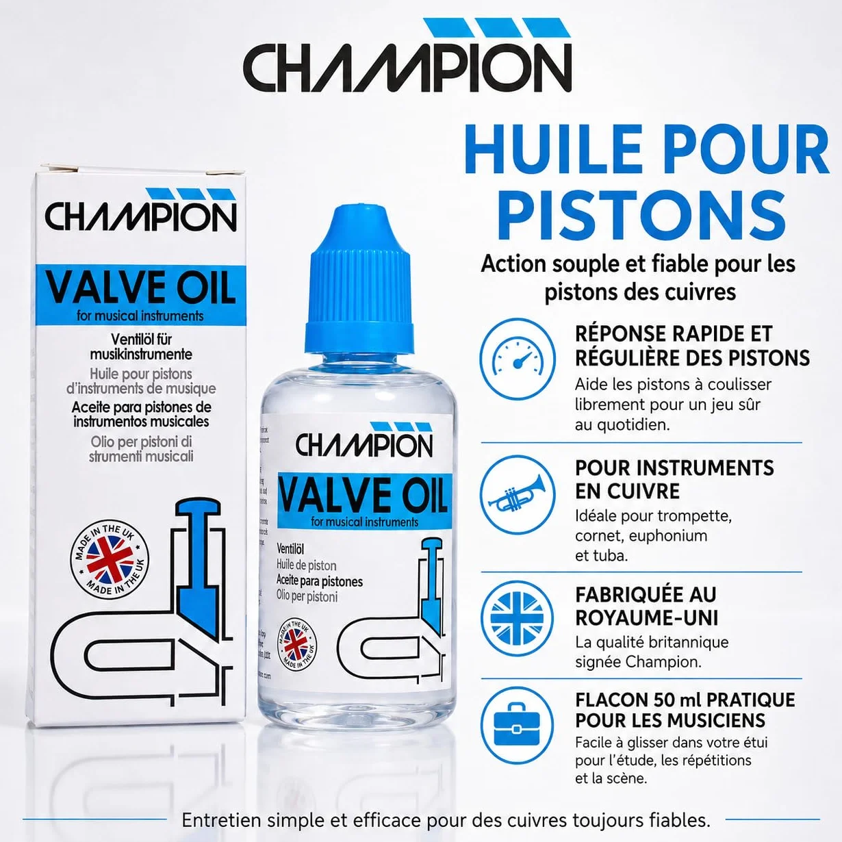 Champion huile pour pistons 50ml pour trompette cornet euphonium tuba baryton