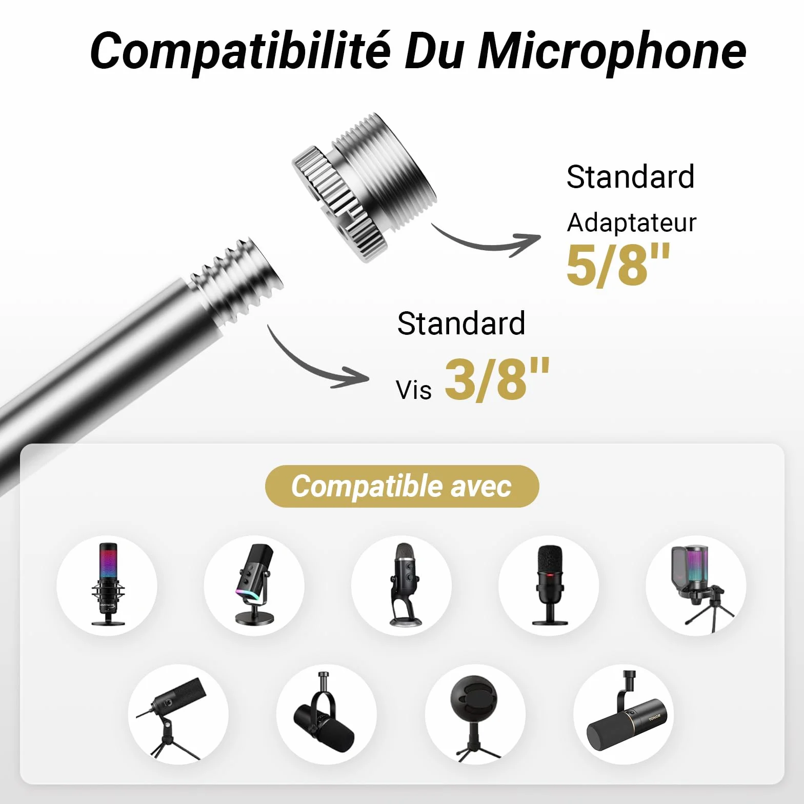TONOR Bras de Microphone T20LP, Entièrement Ajustable 360° Rotatif 90° Pliable, 38 cm +35 cm, Noir