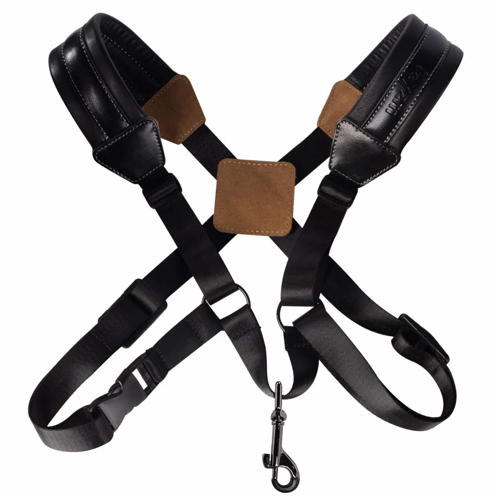 Rayzm Sangle de Saxophone, Universelle Double Bandoulière en Cuir pour Sax Alto Ténor Soprano