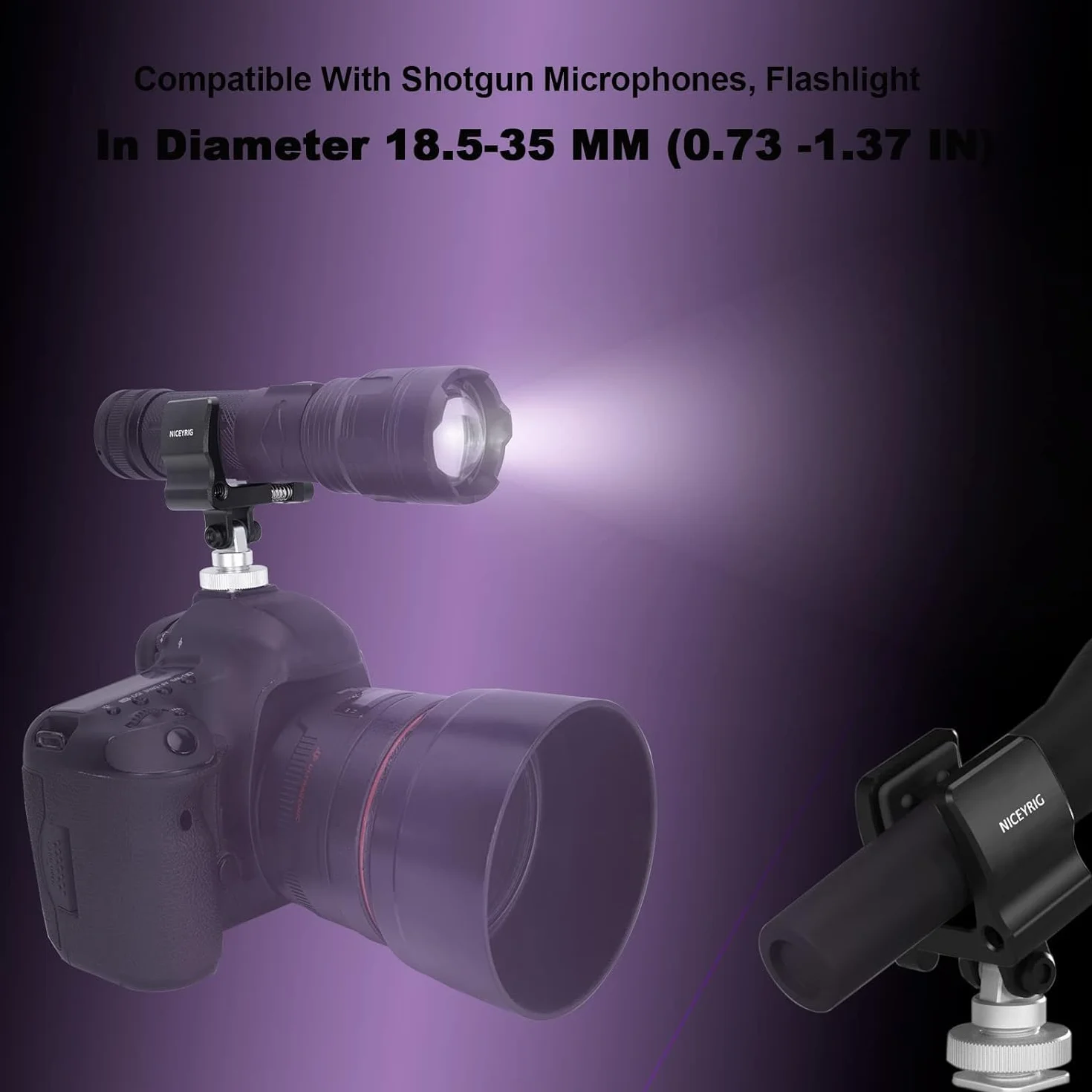 NICEYRIG Clip de Microphone avec mâchoire 18,5-35 mm, Alliage d'aluminium et Acier Inoxydable, Tampon Anti-Chocs Silicone, Trou fileté 1/4"