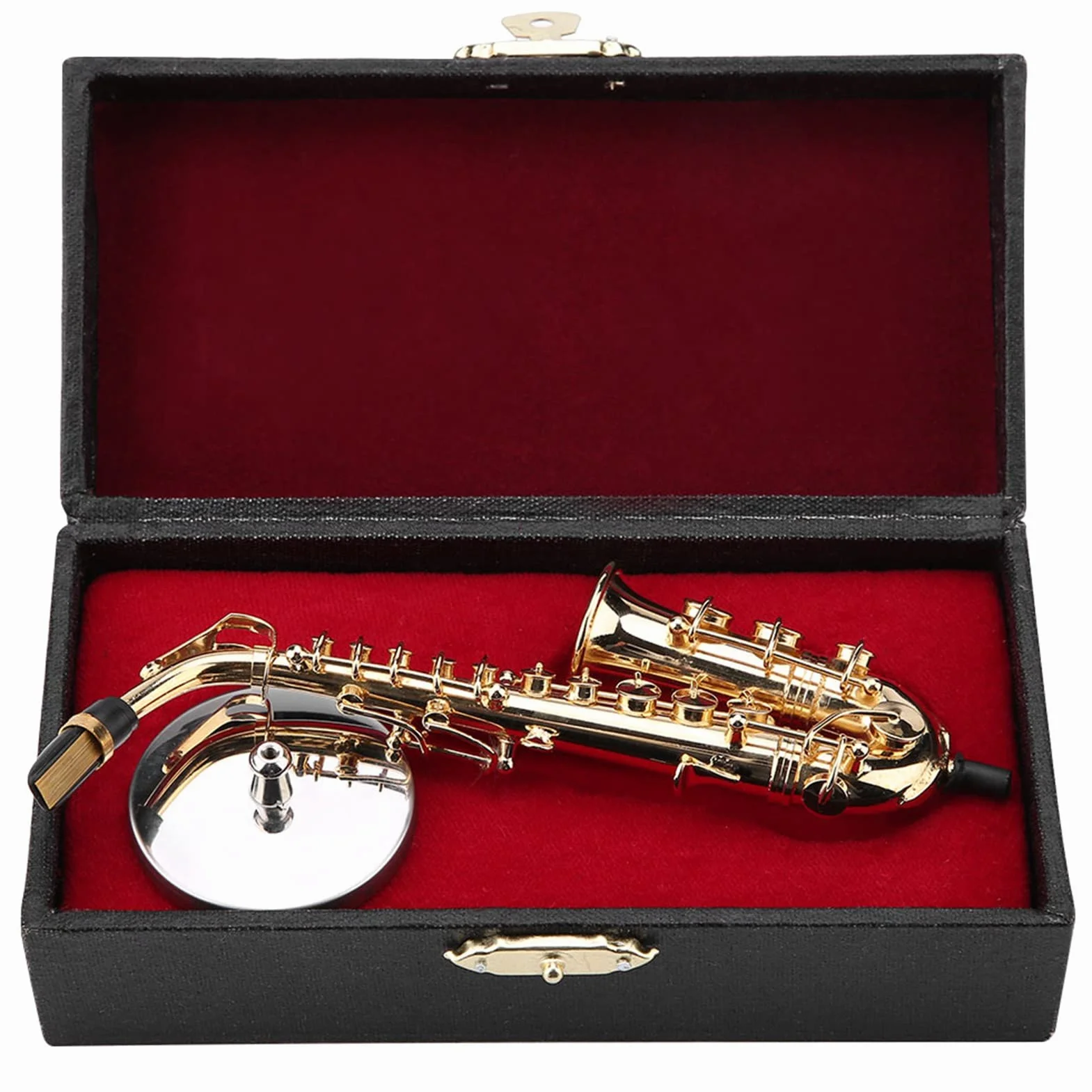 Fyearfly Saxophone Alto Miniature Plaqué Or avec Support et Étui, Cadeau Décoration Maison