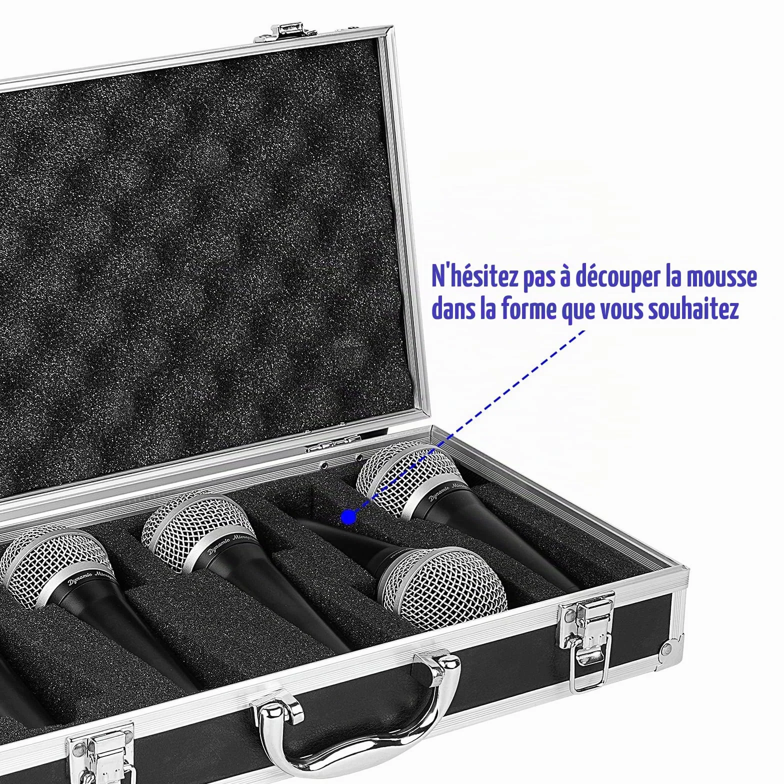 Étui de Transport Professionnel pour Microphone, Mousse prédécoupée Personnalisable, Aluminium
