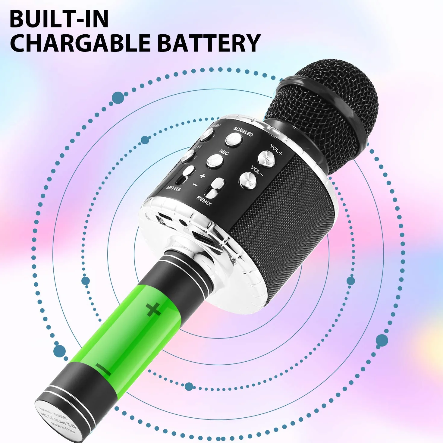 Fede Microphone Karaoké sans Fil Bluetooth LED Multicolore Portable Haut-Parleur pour Enfants Adultes Chanter Compatible Android iOS PC
