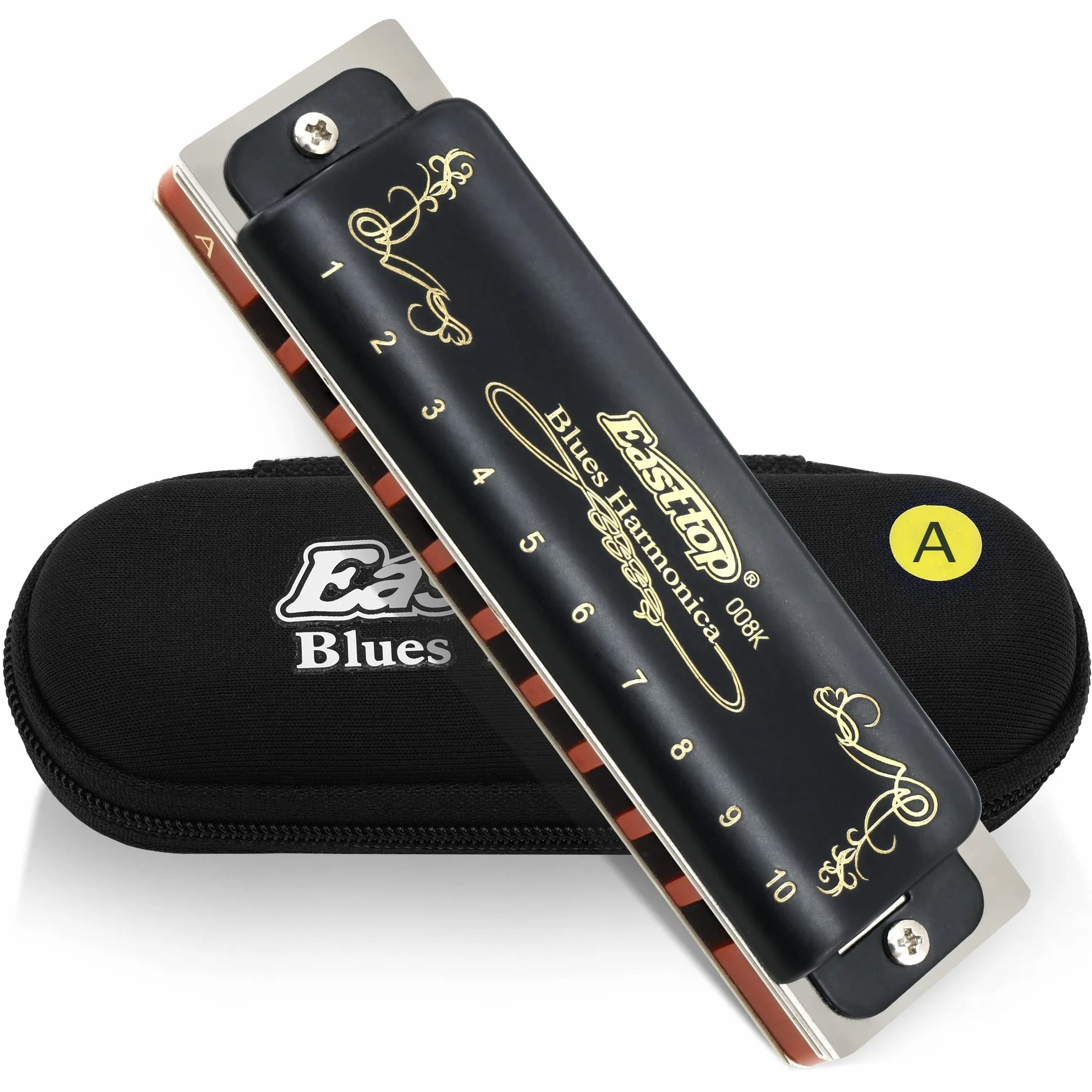 East top Harmonica diatonique en A 10 trous 20 tons T008K avec étui noir