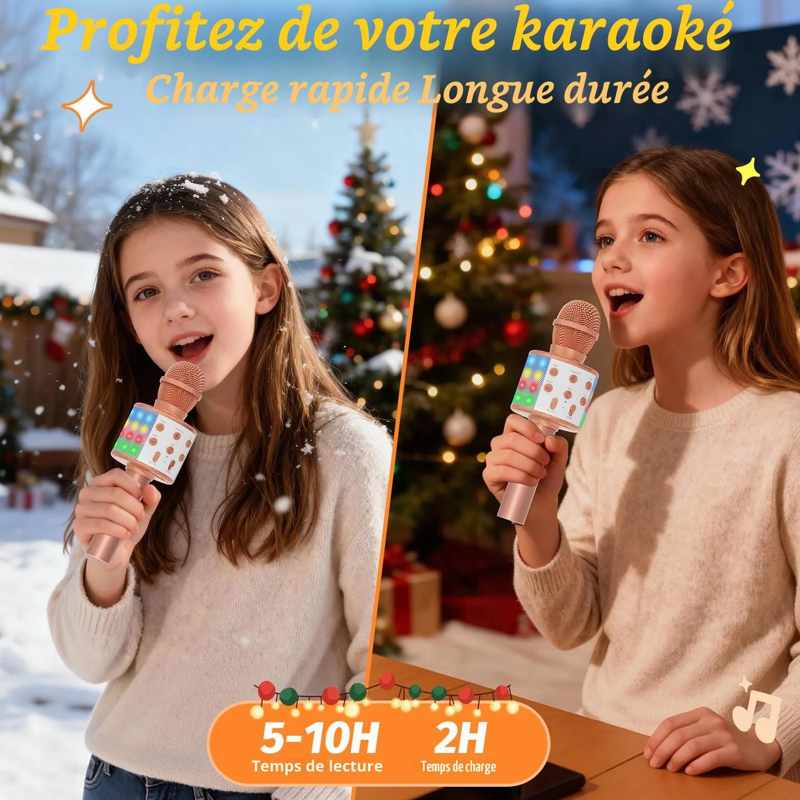 Fede Microphone Karaoké sans Fil Bluetooth LED Multicolore Portable Haut-Parleur pour Enfants Adultes Chanter Compatible Android iOS PC