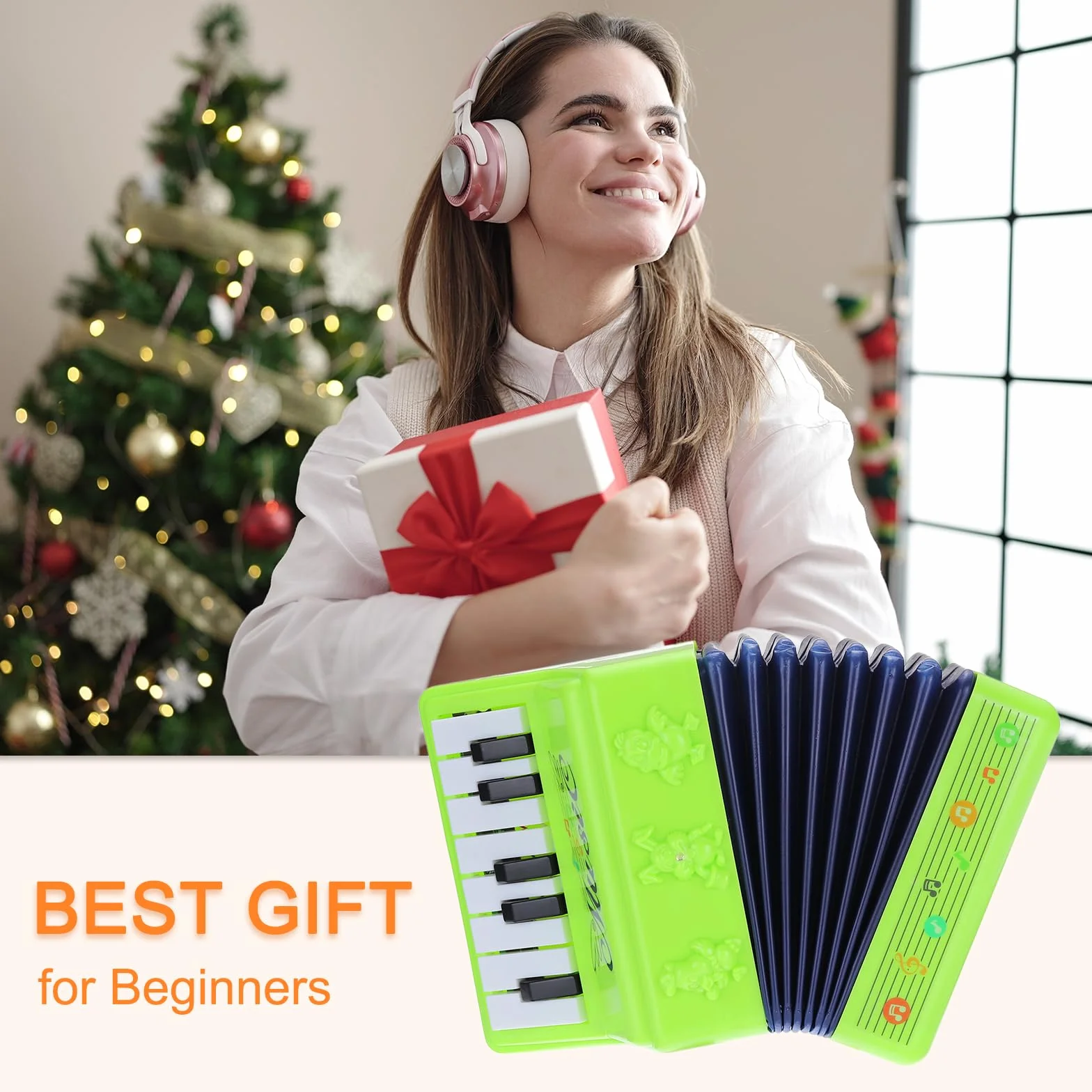 Accordéon 13 touches Mini instrument de musique Vert Cadeau éducatif pour adultes débutants