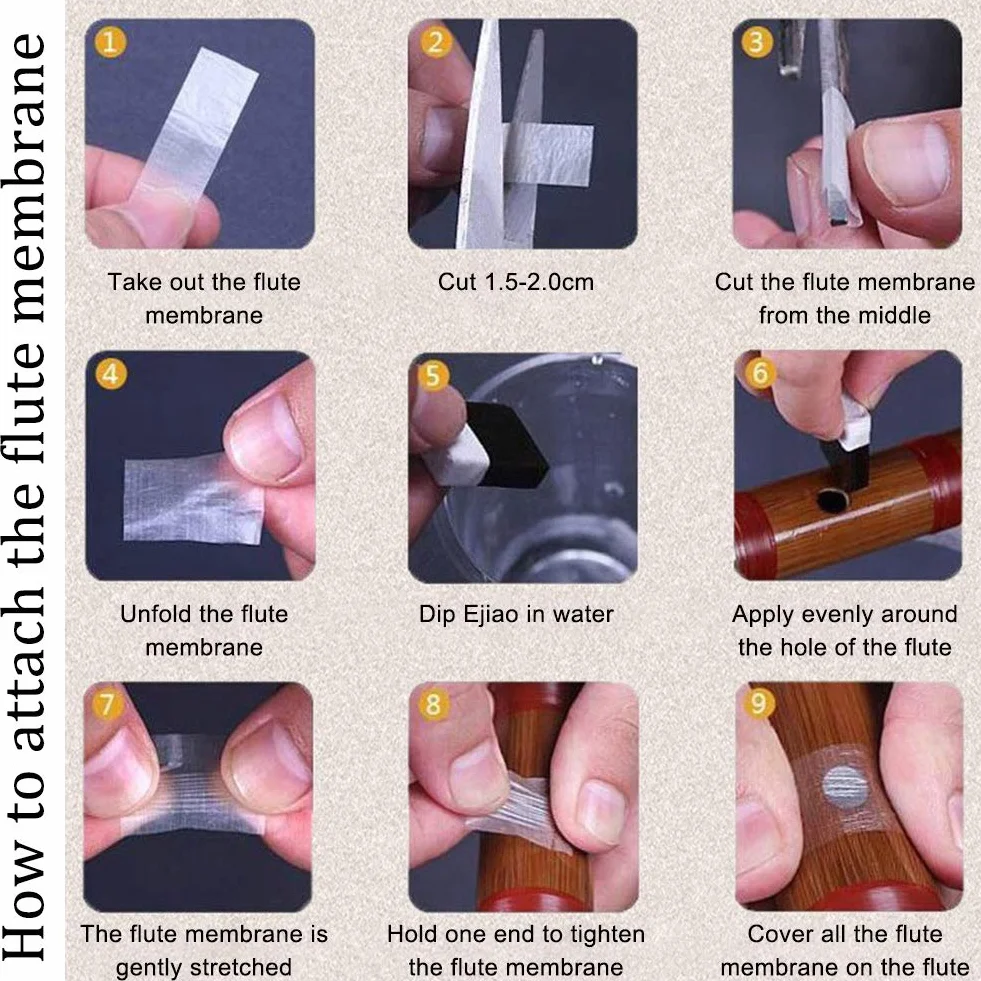 Flûte dizi en bambou faite à la main - Instrument de musique chinois en bois - Clé de fa, avec membrane, colle et protection (noir)