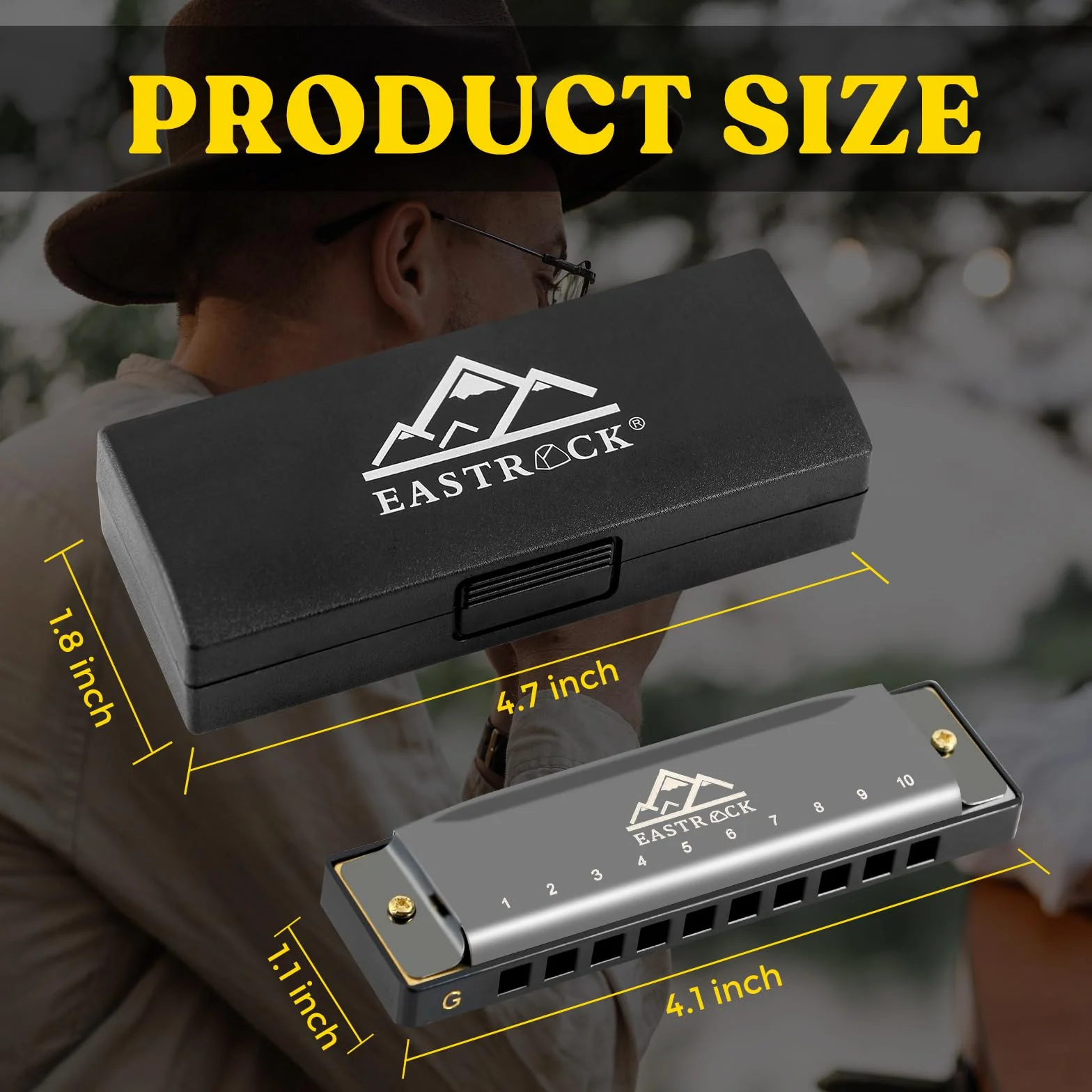 EastRock Harmonica à bouche 10 trous en sol diatonique avec étui
