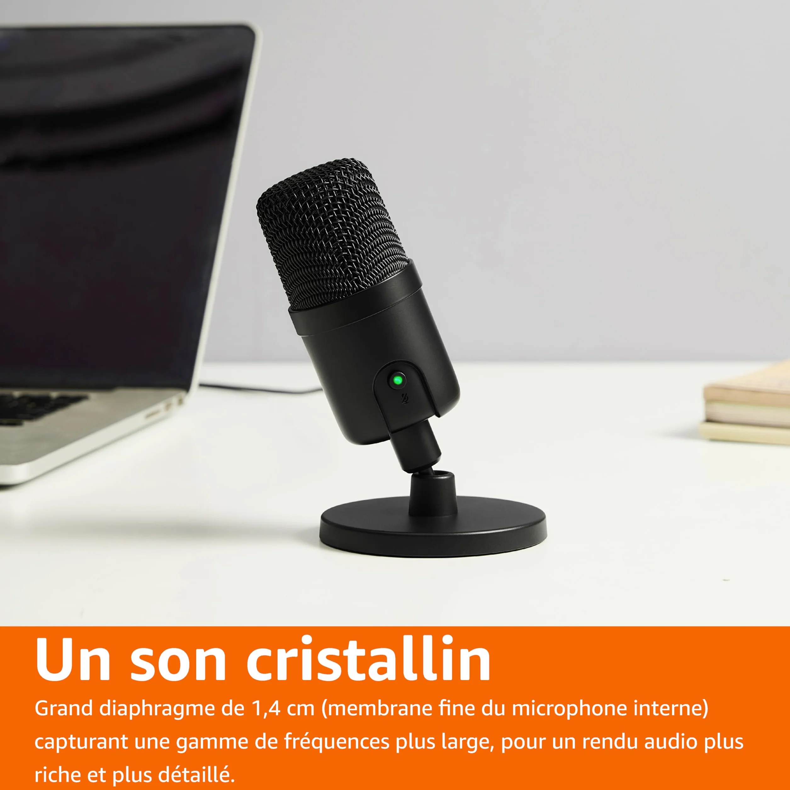 Amazon Basics Microphone à condensateur USB miniature cardioïde pour streaming jeux podcasting Noir 5.8 x 3.4 inches