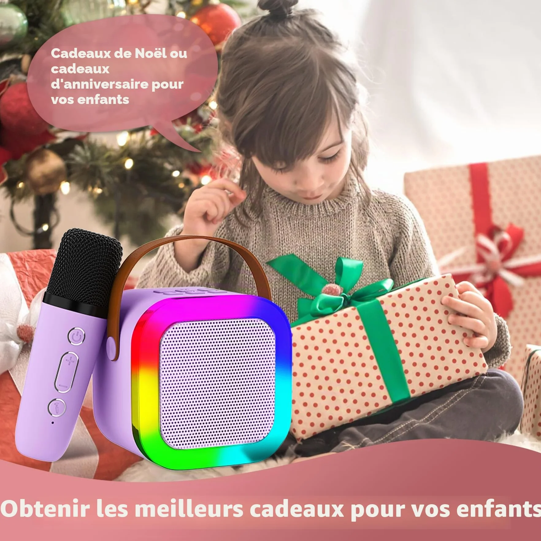 Mini Machine de Karaoké pour Enfants et Adultes avec 2 Microphones sans Fil, Cadeau Anniversaire Filles 6-12 Ans, Violet