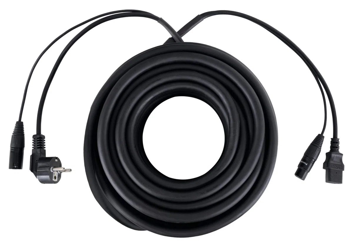 Pronomic Stage EUIECD-20 Câble Hybride IEC/DMX - câble combo de 20 m pour alimentation et signal DMX - pour connecter des effets lumineux DMX - supporte jusqu’à 6A - noir