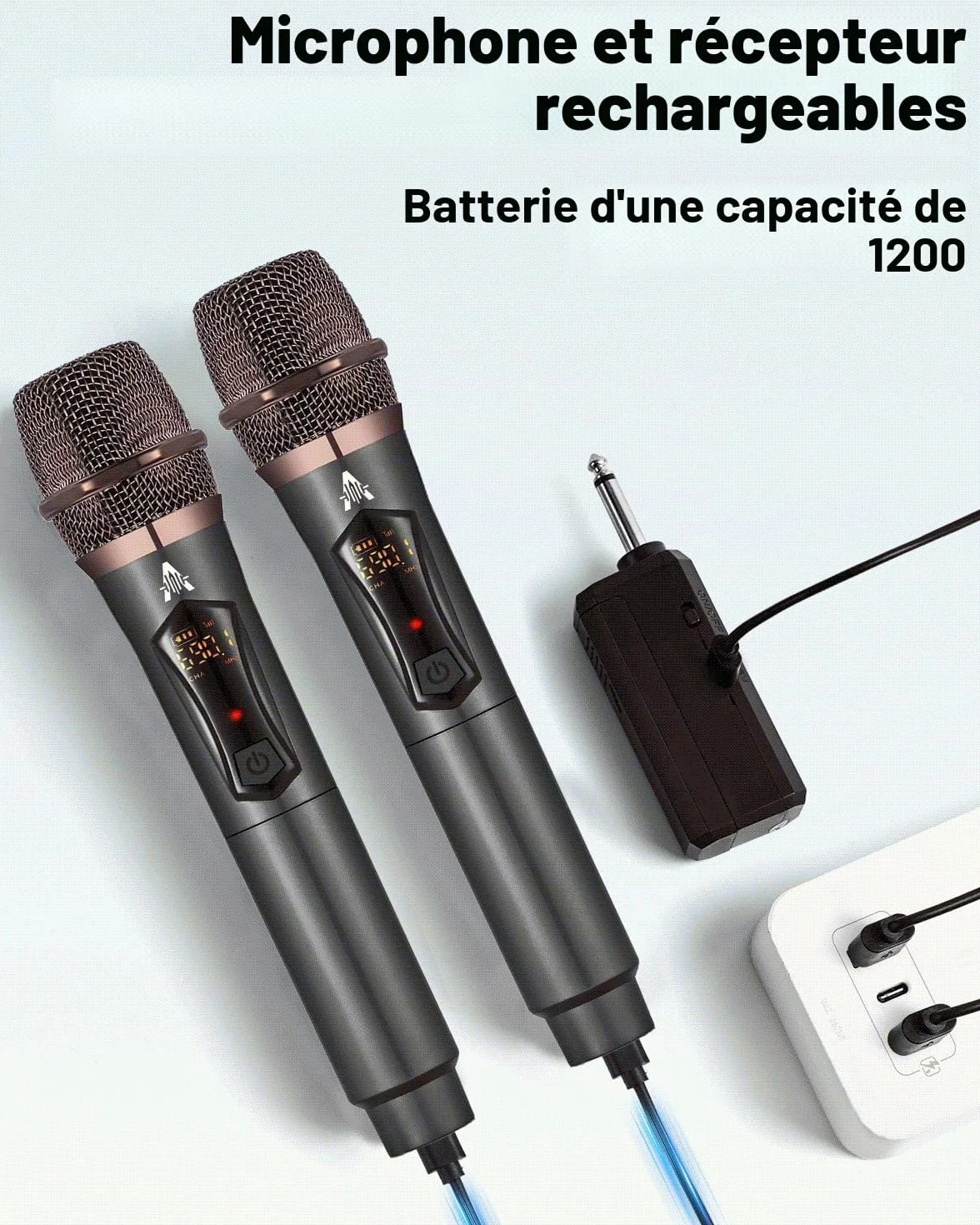 ALPOWL Microphone sans Fil Professionnel 192KHZ/24Bit Dynamique Récepteur Rechargeable Noir