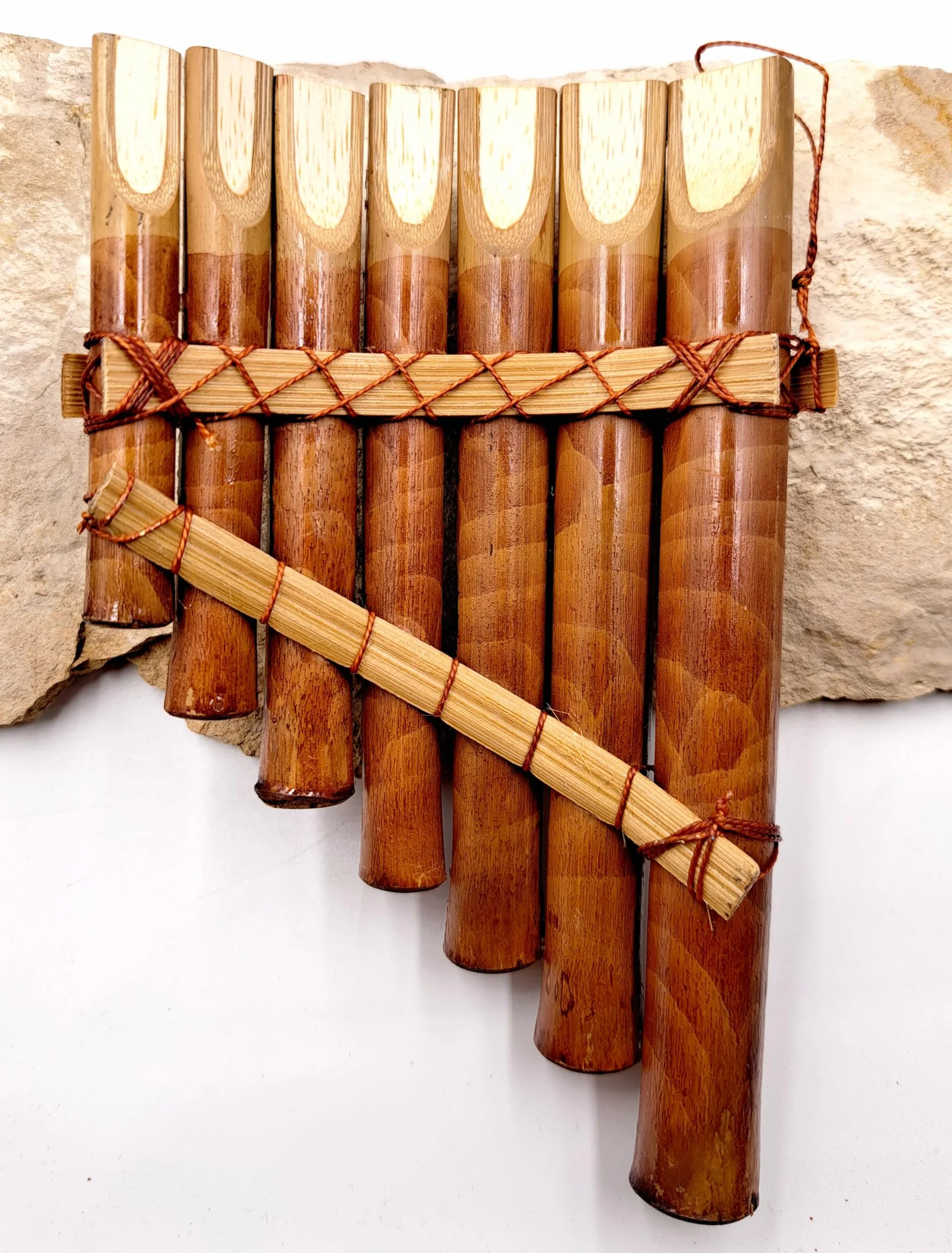 Flûte de pan en bambou Péruvienne Artisanale 7 notes décorée