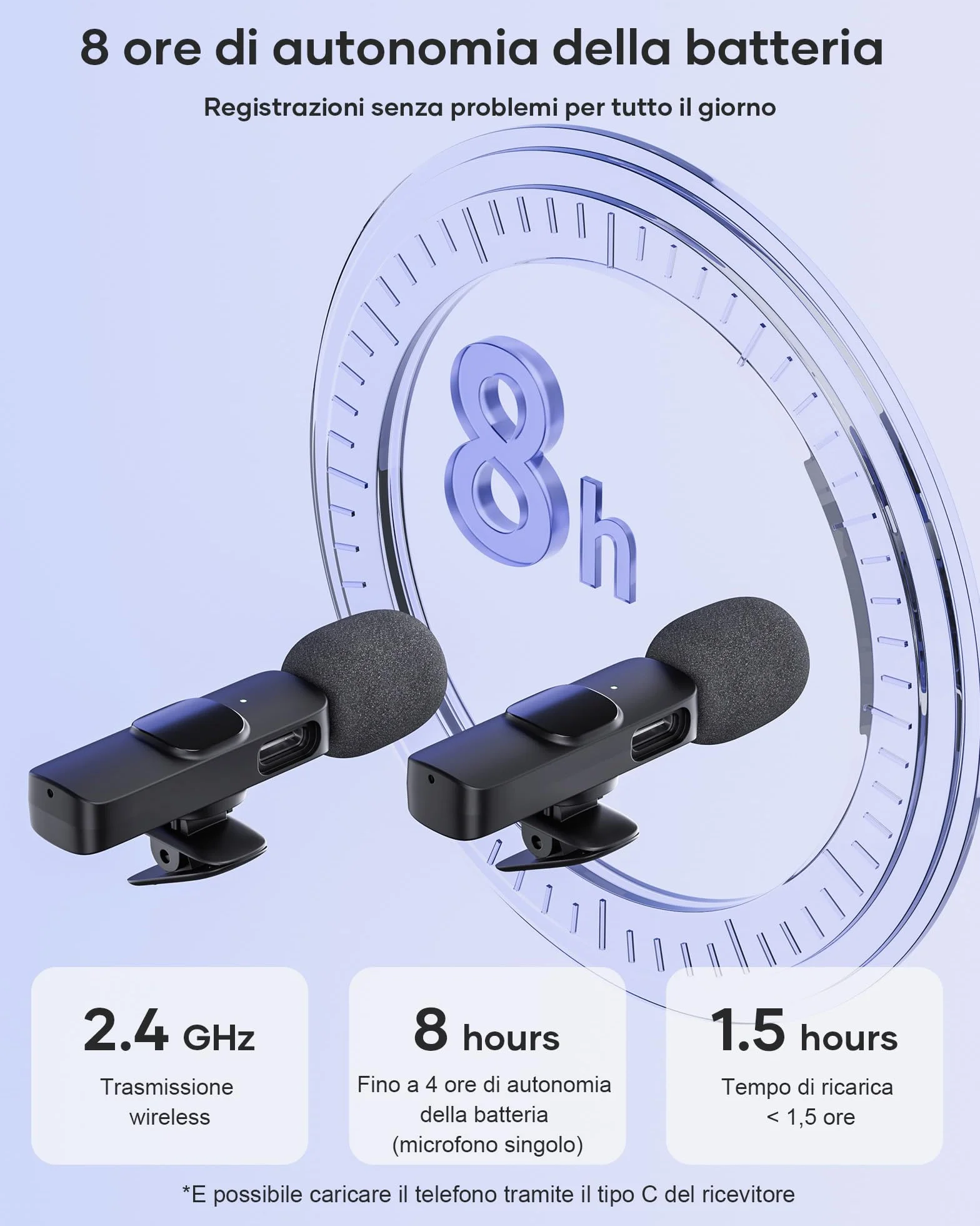 KUKIHO 2 Microphones Cravate sans Fil pour iPhone/Smartphone, Mini-Micro USB-C, Réduction du Bruit, avec Pince