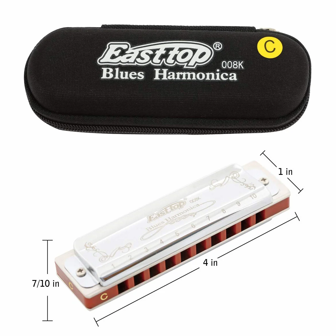East top Harmonica diatonique en C 10 trous 20 tons T008K avec étui