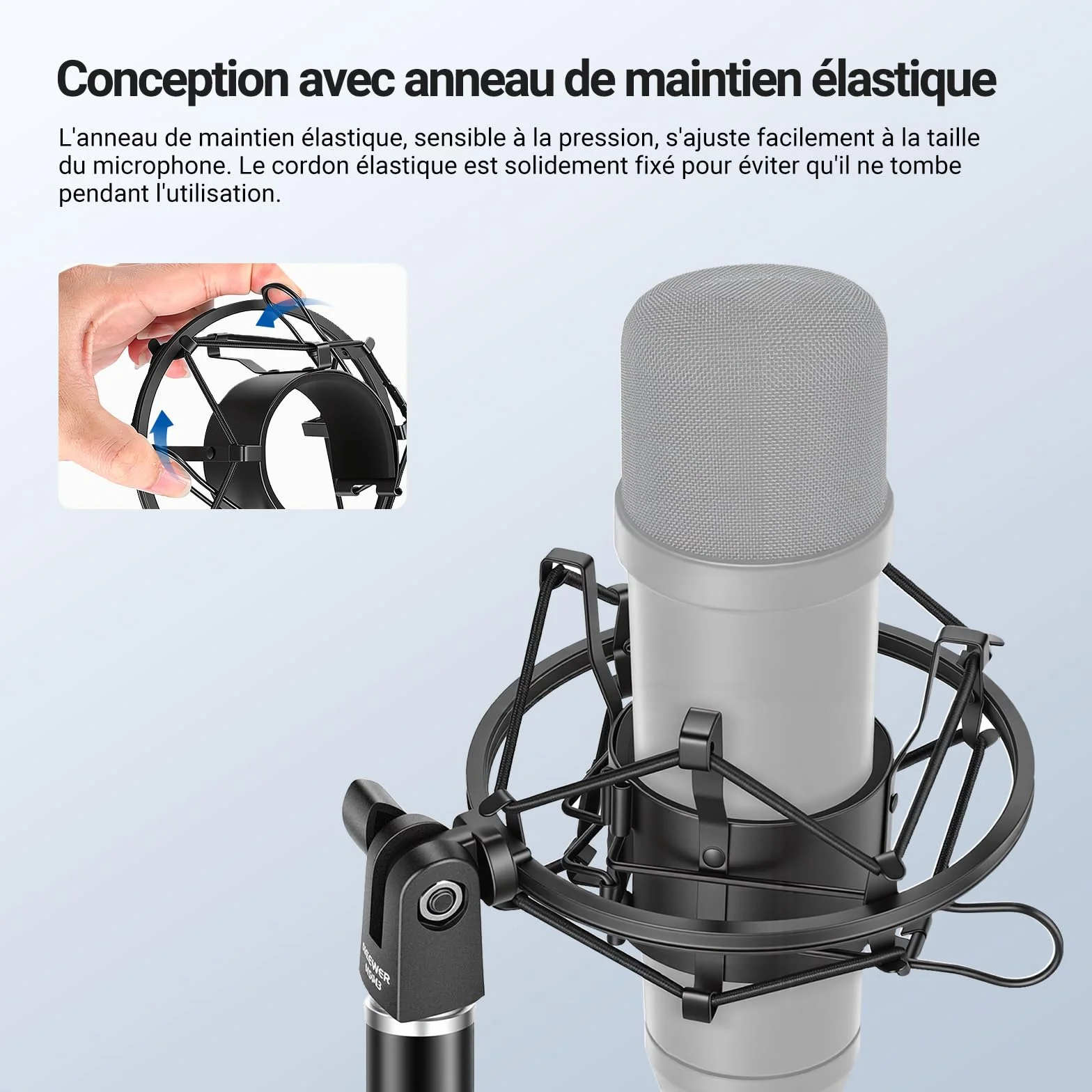 NEEWER Support Antichoc pour Micro, Fixation Pied et Boom Arm avec Cordons élastiques, Adaptateur 3/8" à 5/8", Compatible Microphone 60-65mm, MS043