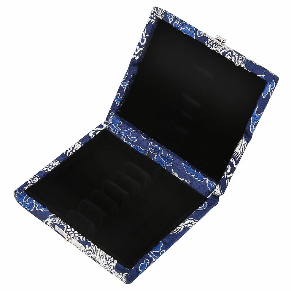 Etui pour anche hautbois en bois d'érable + tissu de soie, boîte de rangement pour 6 anches, bleu