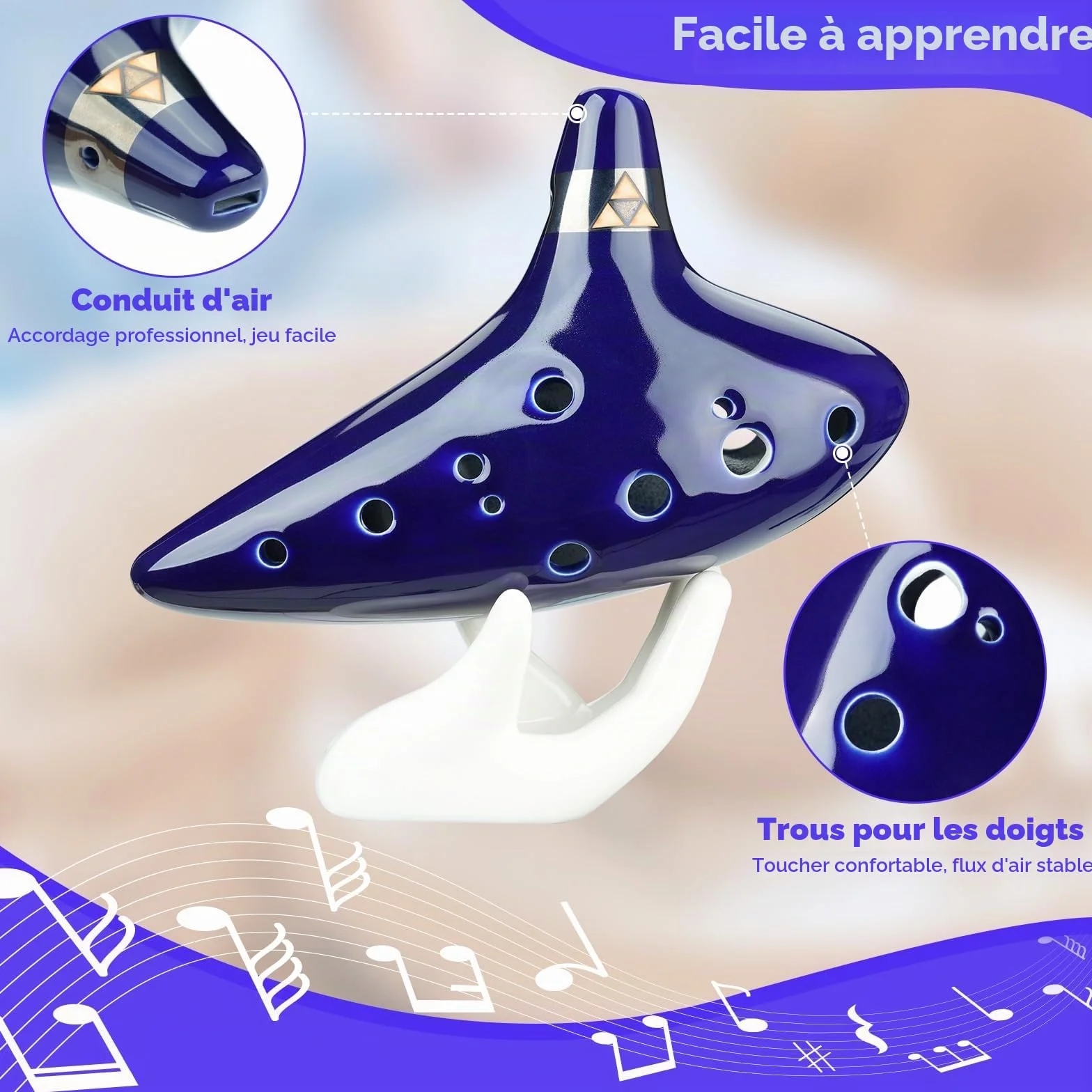 Ohuhu Ocarina 12 Trous Céramique Alto C Instrument de Musique Zelda avec Livre de Chansons Bleu