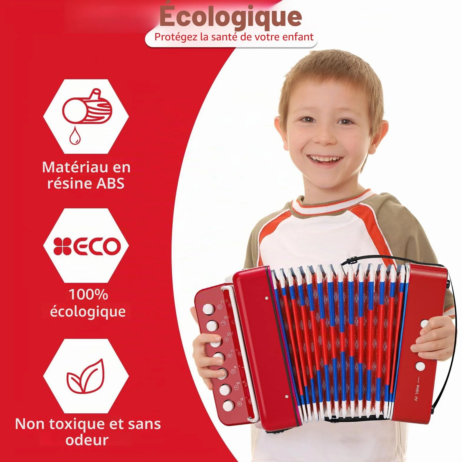 Accordéon pour Enfant 10 Touches avec Sangles, Instrument de Musique Débutants, Rouge