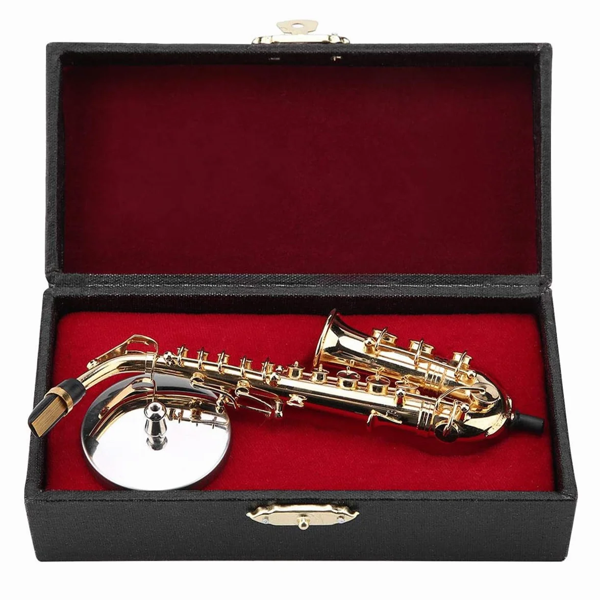 Saxophone Alto Miniature Laiton Plaqué Or avec Support et Étui Cadeau de Noël