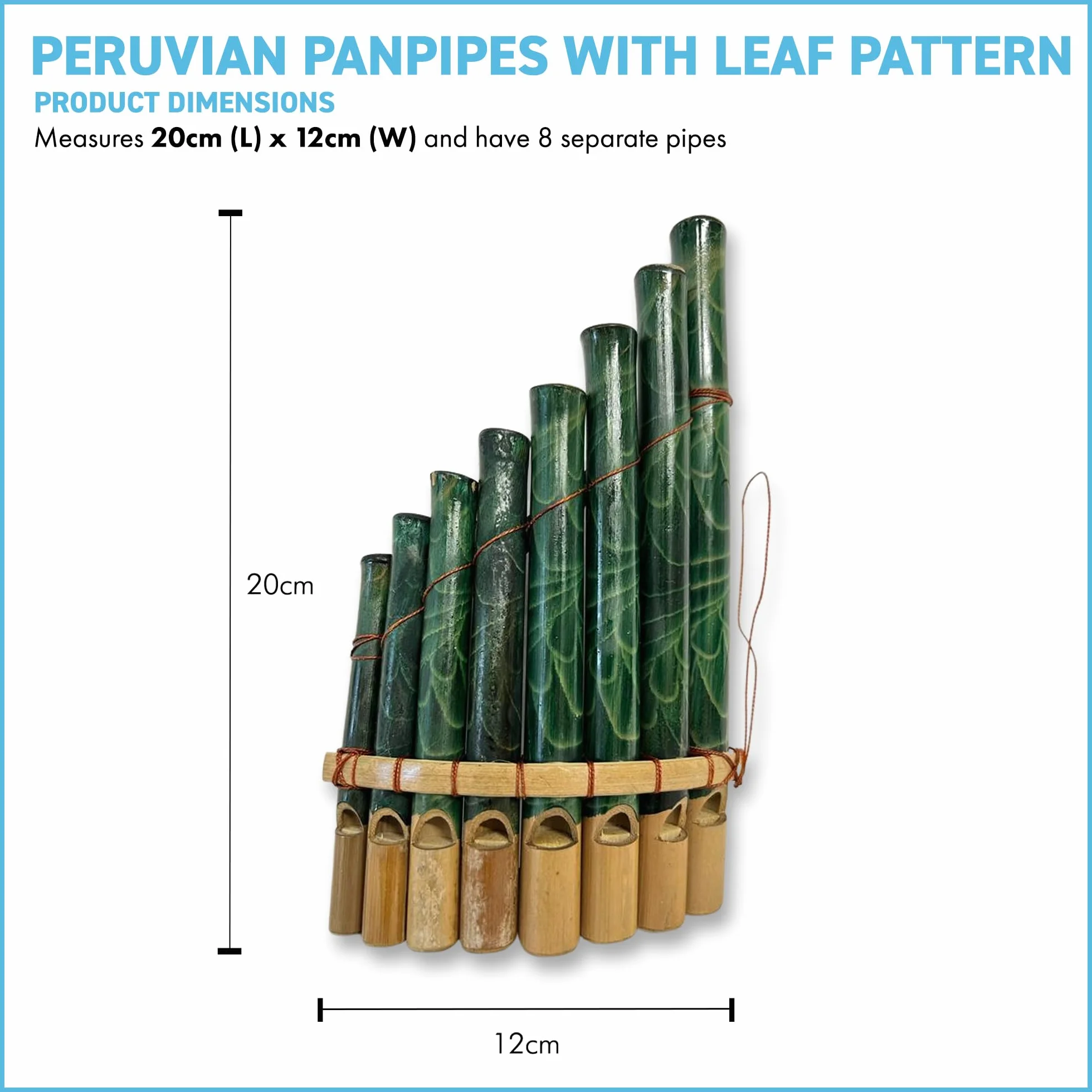 Panpipes péruviennes 20 cm x 12 cm 8 tuyaux Instrument traditionnel