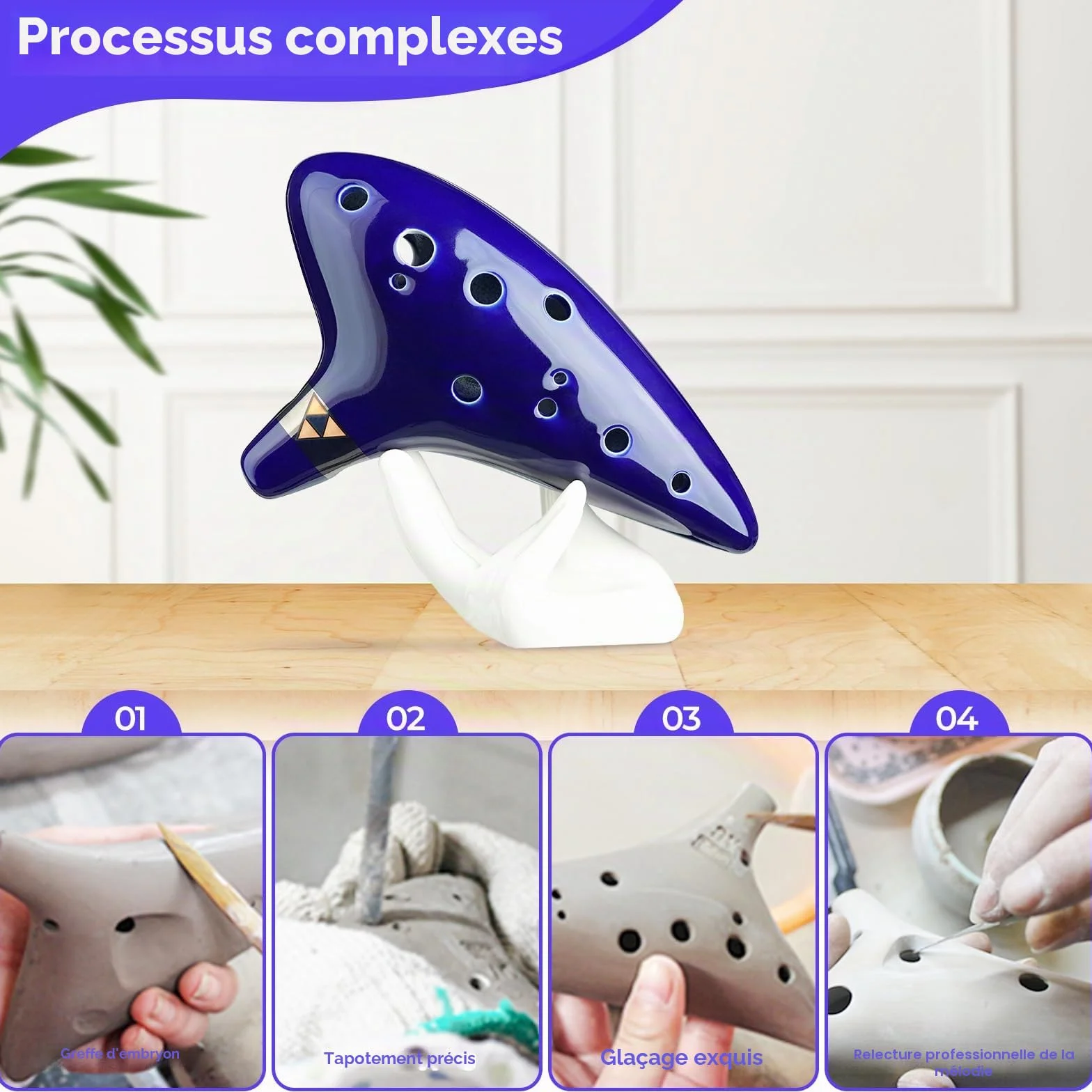 Ohuhu Ocarina 12 Trous Céramique Alto C Instrument de Musique Zelda avec Livre de Chansons Bleu